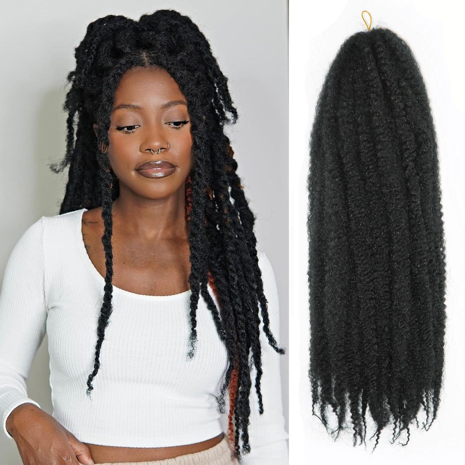 Enbeautiful Marley Twist Hair 24 Inch 8packs Marley Twists Braiding Hair Long Cuban Twist Hair Pre Fluffed Afro Kinky Curly Twists Crochet Hair Synthetic Marley Braids Extensions,27#