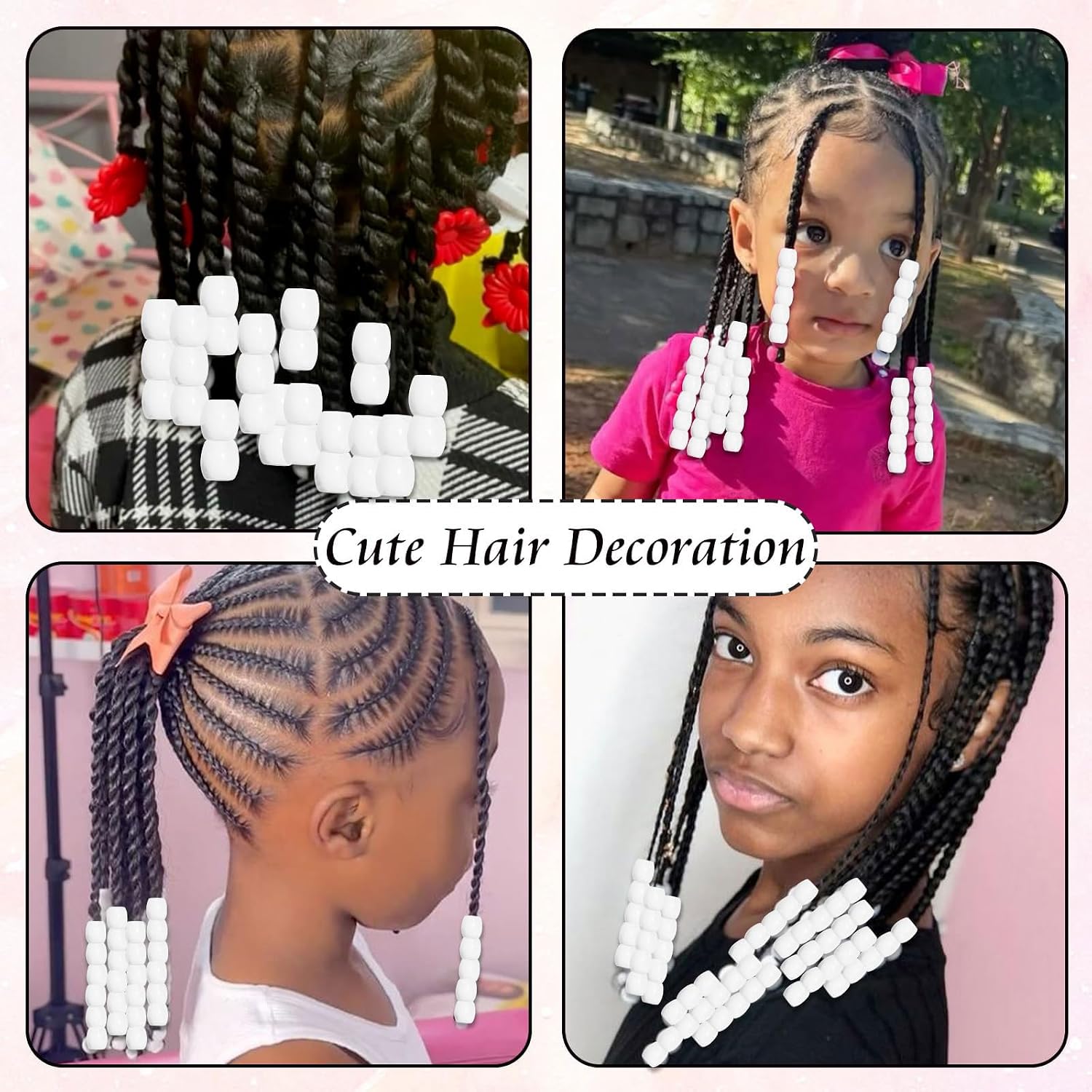 50PCS Perles à Cheveux Transparentes pour Tresses, Grosses Perles en Acrylique, Accessoires pour Dreadlocks, Bijoux pour Cheveux pour Enfants Filles avec Aide à