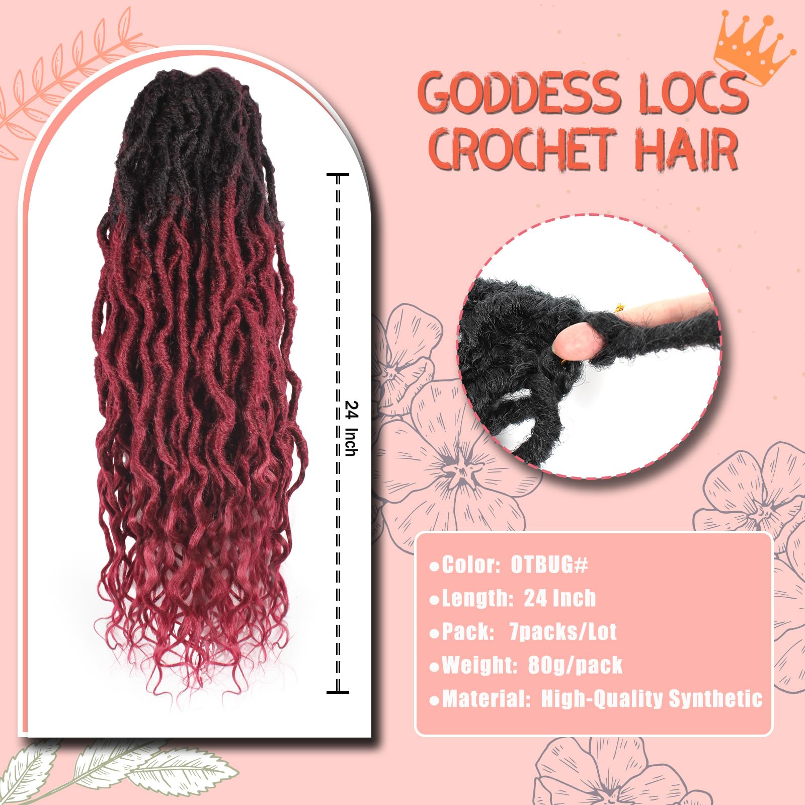 Faux Locs Crochet Hair 24Inch 7 Packs Pre-Looped Ombre Soft Locs With Curly Ends Dreadlock Goddess Loc Crochet Hair for Women（24Inch，OT1B/30/27#）