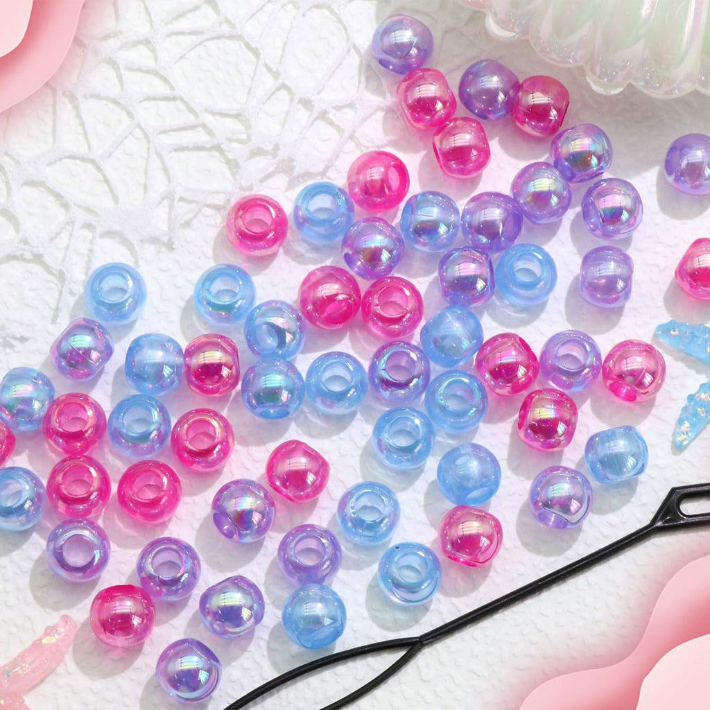 60PCS Perles à Tresser AB Pour Enfants Filles Perles Rondes en Acrylique Bleu Violet Transparent avec Aide à L'Enfilage