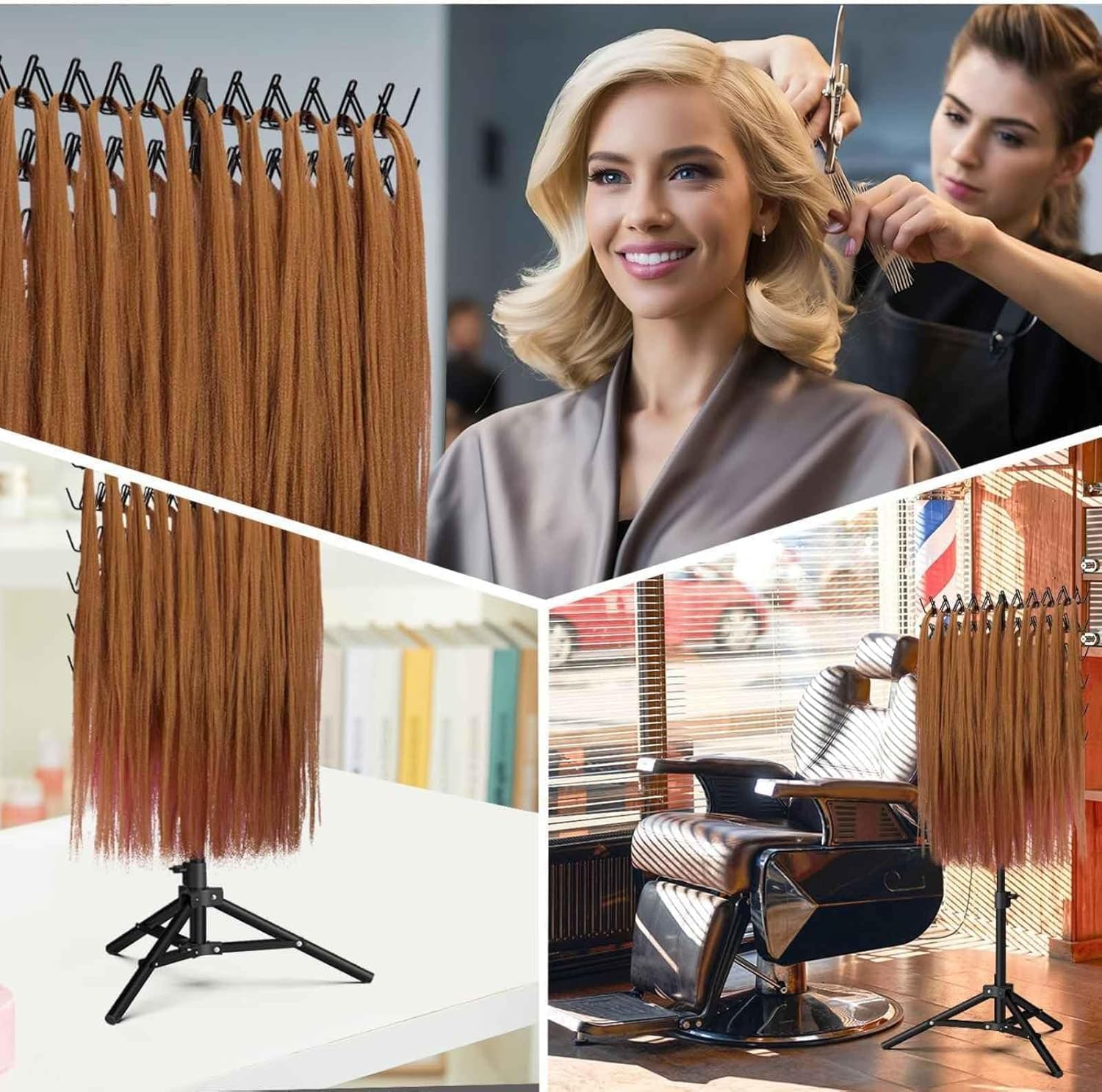 gresonic Support réglable pour tresses, support pour perruques avec 144 pinces pour coiffeurs et tresseurs, pour rallonges de cheveux