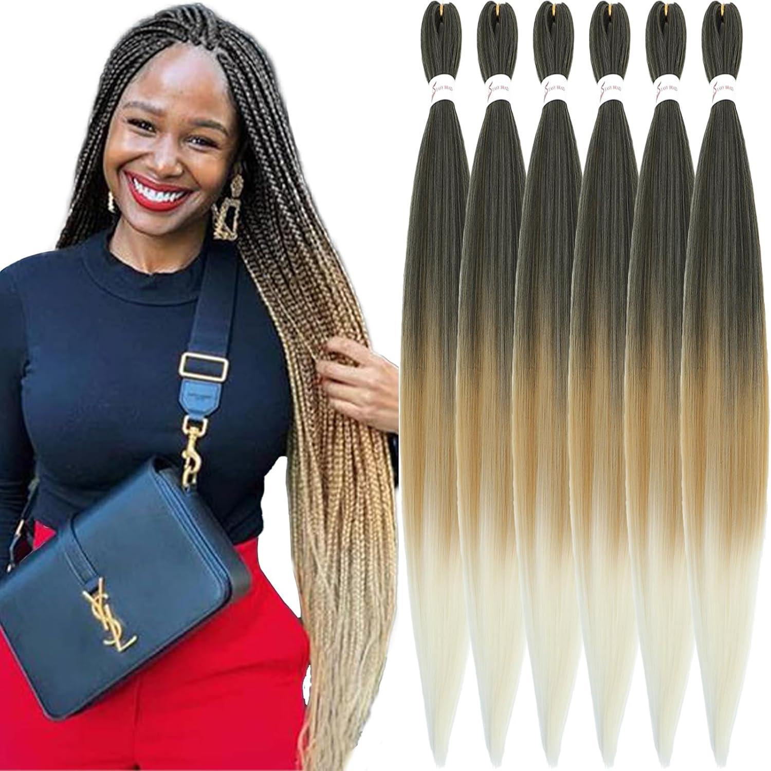 Rajout Cheveux Tressés Pré-étirés Noir Naturelles Black 30 Pouces Long Kanekalon Easy Braids Meches Cheveux pour Tresses Africaine 6 Paquets Knotless Yaki Nattes Extensions de Cheveux(1B#)
