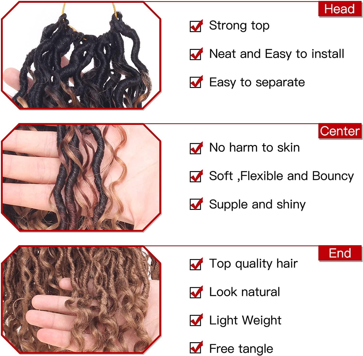 Xtrend 6Packs 18 pouces Twist Perruques Crochet Tresses Faux Locs bouclés se termine Dreadlocks Tresses Synthétiques Extensions de Cheveux Haute Température pour Femmes Noires 20 Strands/pack TBUG
