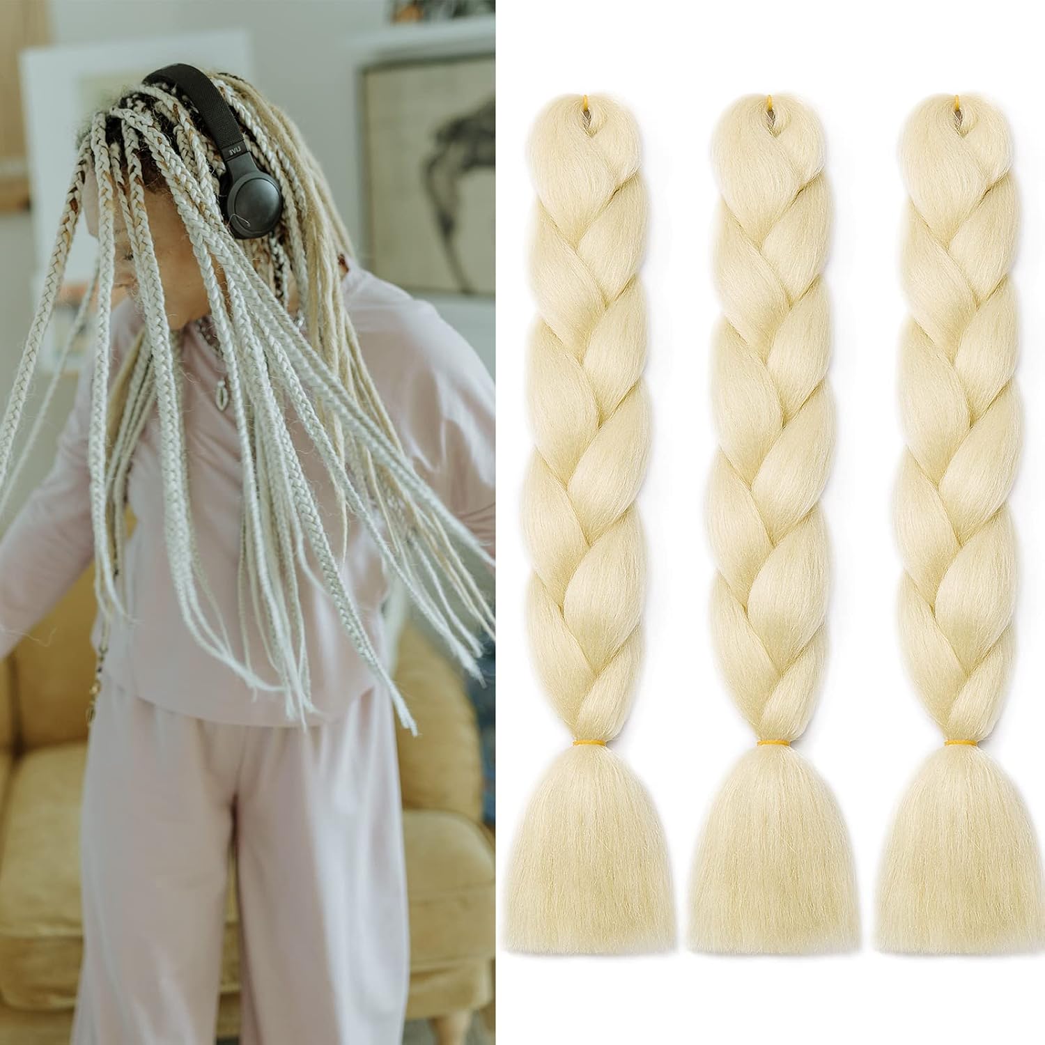 24" Meches pour Tresses Africaine Braids Meches Tresse Cheveux Rajout Cheveux Tressage 1 Paquet Crochet Braids Extension de Cheveux Afro pour Tresse Ombre Synthétiques (Rose)