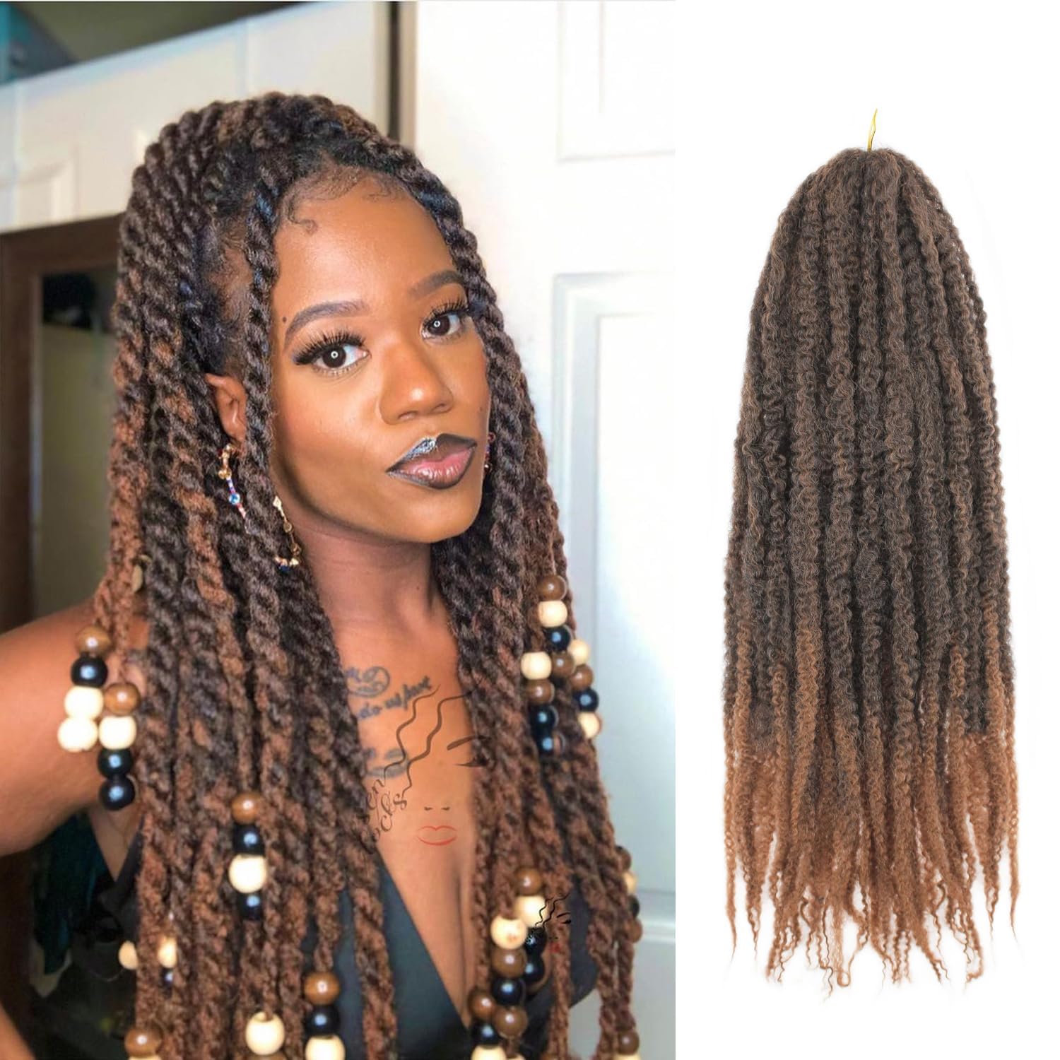 Enbeautiful Marley Twist Hair 24 Inch 8packs Marley Twists Braiding Hair Long Cuban Twist Hair Pre Fluffed Afro Kinky Curly Twists Crochet Hair Synthetic Marley Braids Extensions,27#