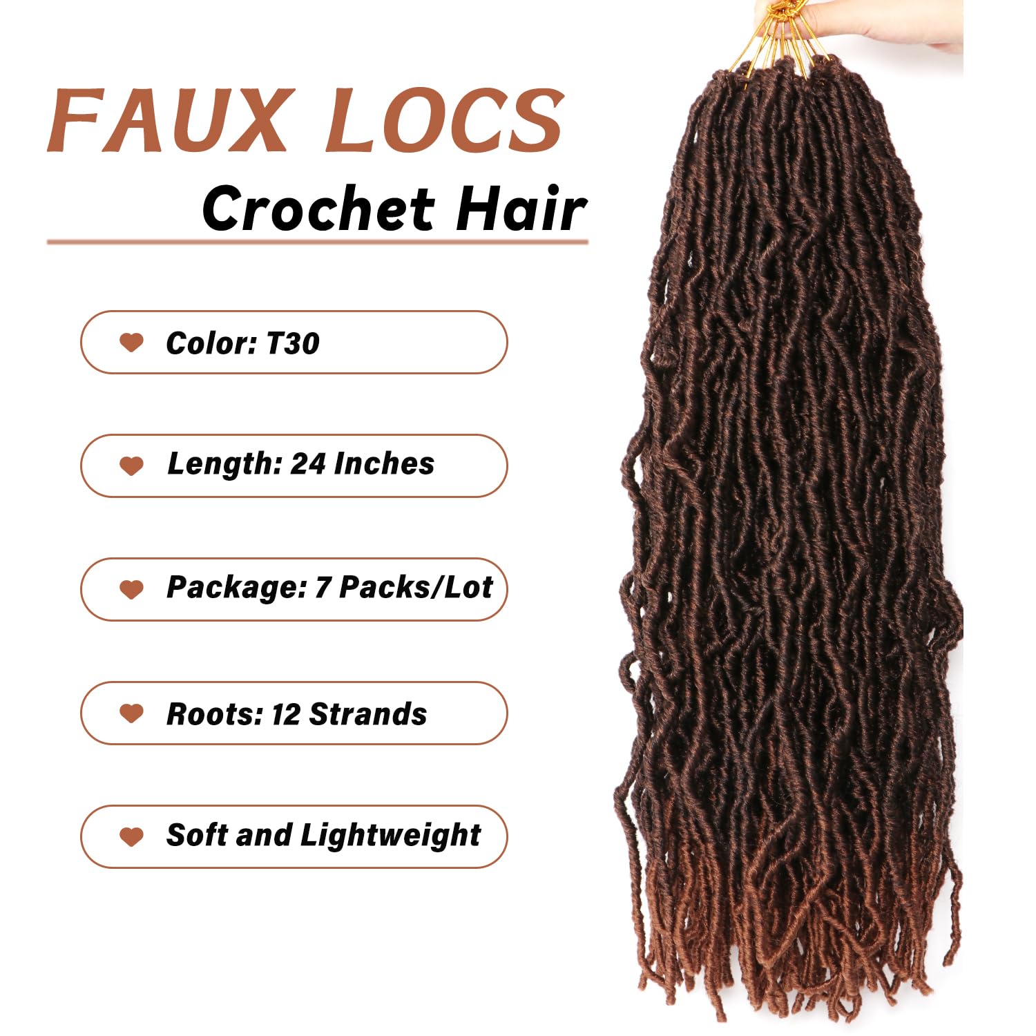 8 Packs Faux Locks Crochet Braids Meches Soft Locs Meches Pour Tresses Africaine Faux Locs Crochet Hair Meches Bouclees Pour Tresses (#1B, 60.9 CM(Lot de 8))