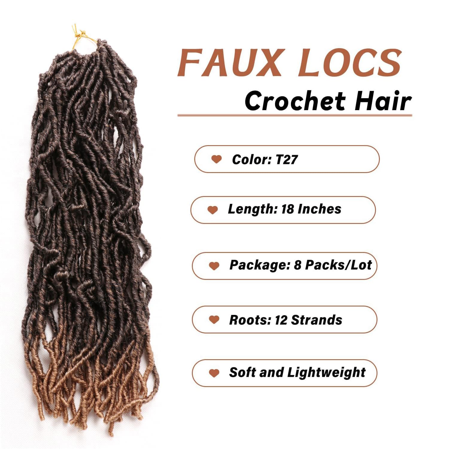 8 Packs Faux Locks Crochet Braids Meches Soft Locs Meches Pour Tresses Africaine Faux Locs Crochet Hair Meches Bouclees Pour Tresses (#1B, 60.9 CM(Lot de 8))