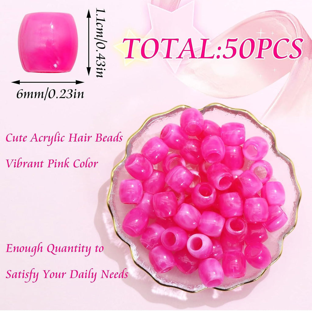 50PCS Perles à Cheveux Transparentes pour Tresses, Grosses Perles en Acrylique, Accessoires pour Dreadlocks, Bijoux pour Cheveux pour Enfants Filles avec Aide à