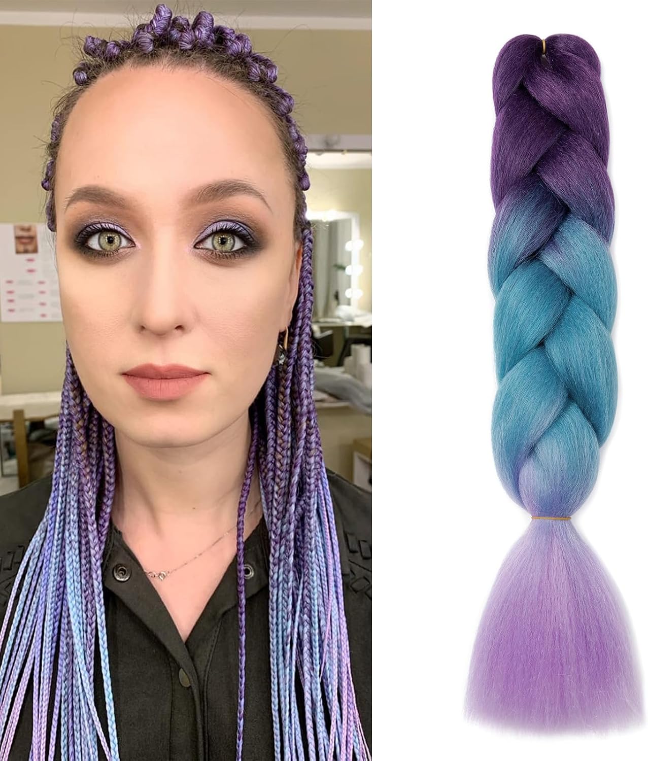 Meches pour Tresses Africaine Rajout Cheveux Braids Jumbo Extension Cheveux Ombre Synthétique Violet & Bleu & Jaune & Orange