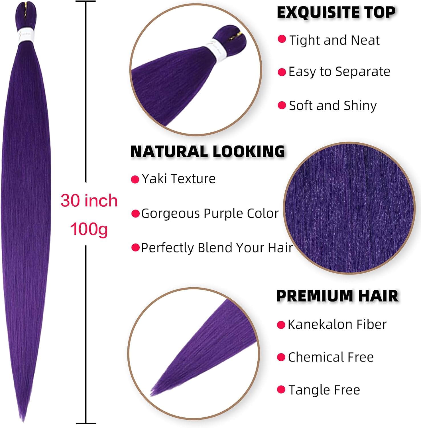 Rajout Cheveux Tressés Pré-étirés Noir Naturelles Black 30 Pouces Long Kanekalon Easy Braids Meches Cheveux pour Tresses Africaine 6 Paquets Knotless Yaki Nattes Extensions de Cheveux(1B#)