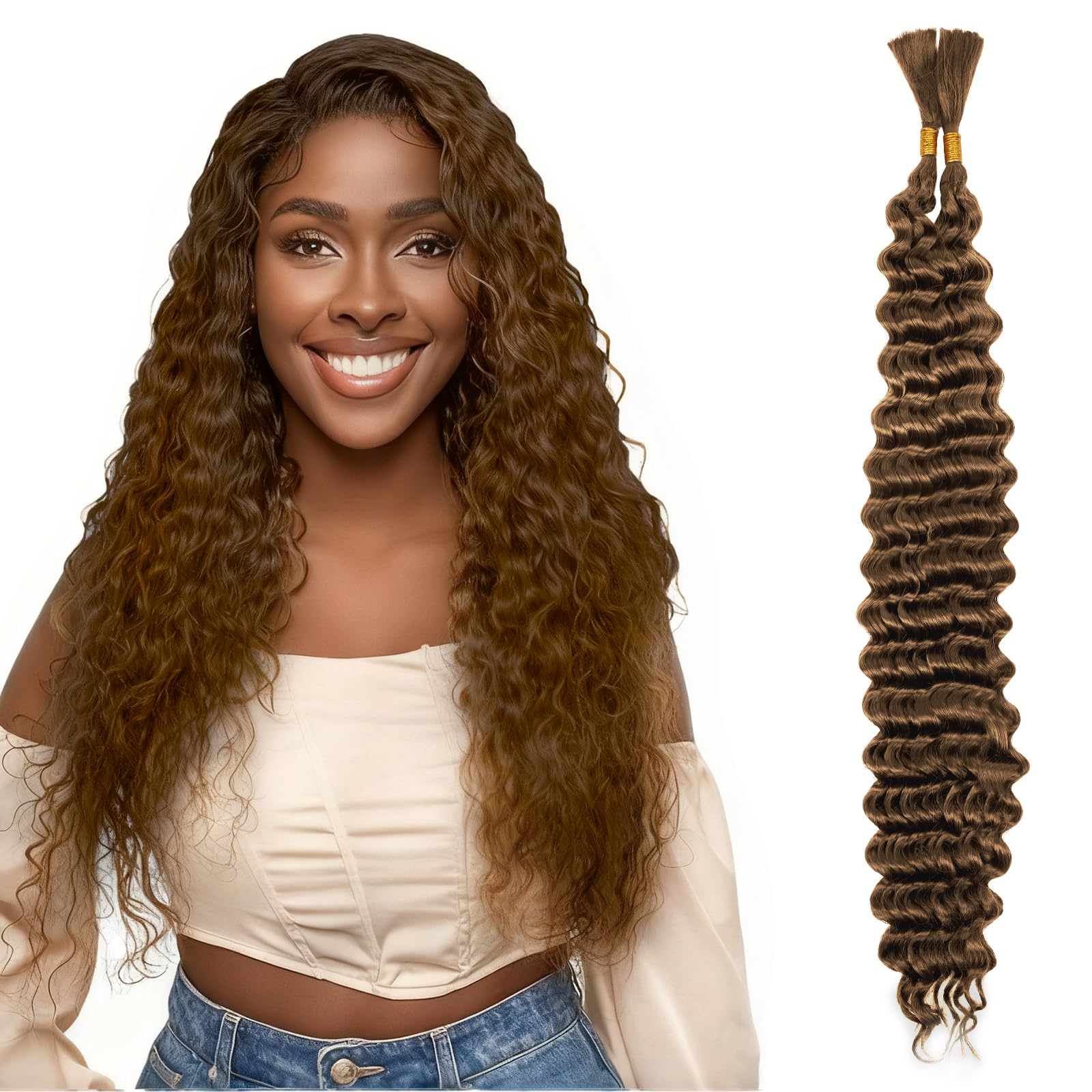 Aomig Cheveux Crochetés Tresses de Bohème, 2PACK/65CM Paquets de Bulk Cheveux Tressés Deep Wave Deep Twist, Meches pour Tresses Africaine, Braids Tissage Synthétique Bresilien (65cm,Noir)