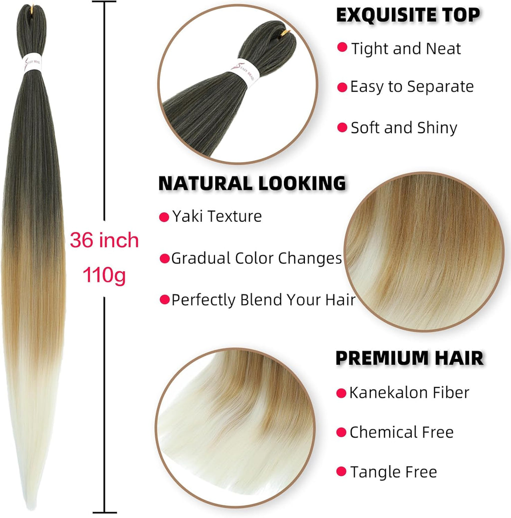 Rajout Cheveux Tressés Pré-étirés Noir Naturelles Black 30 Pouces Long Kanekalon Easy Braids Meches Cheveux pour Tresses Africaine 6 Paquets Knotless Yaki Nattes Extensions de Cheveux(1B#)