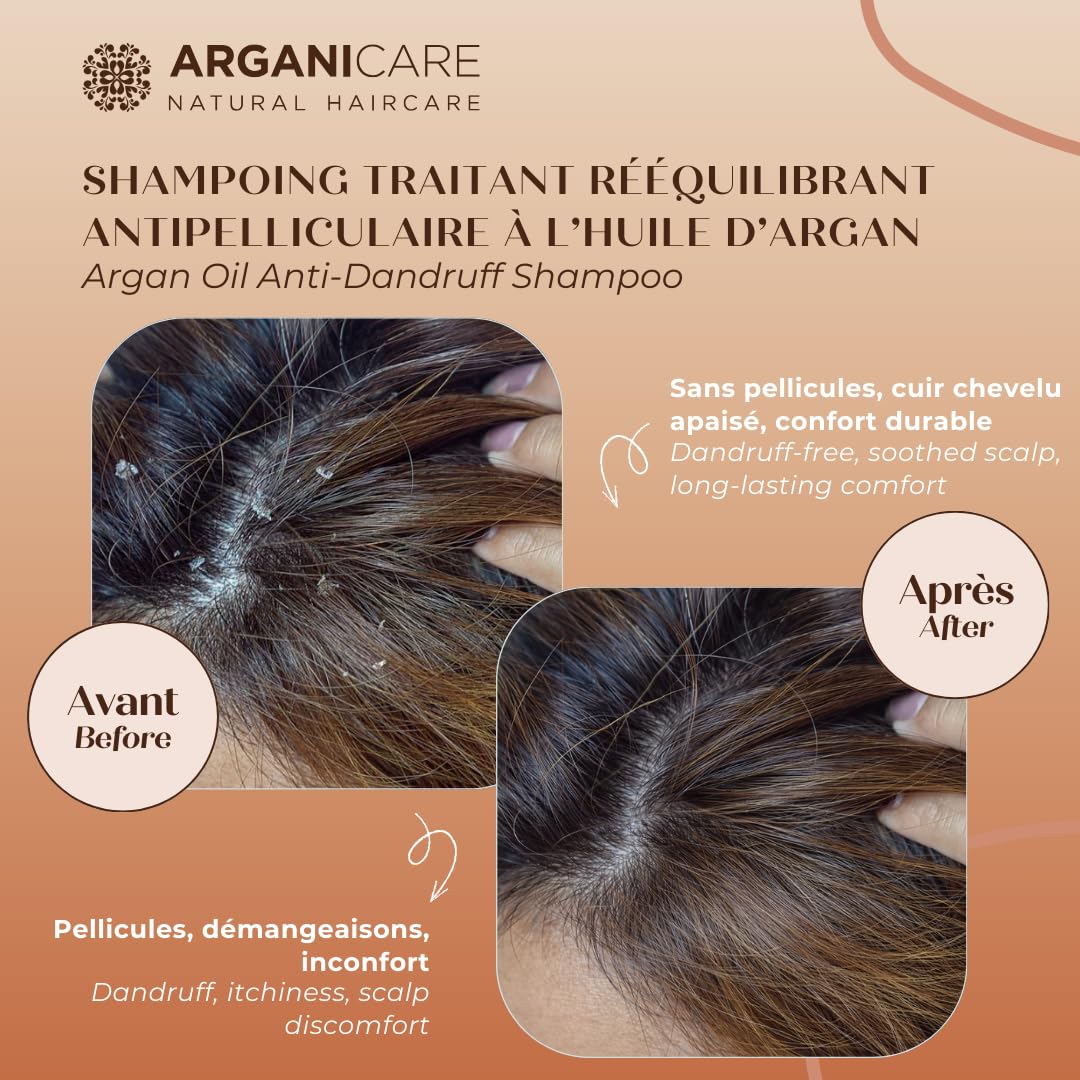 ARGANICARE - Shampoing traitant Antipelliculaire à l'Huile d'Argan - Soin Cheveux Secs et Abîmés - Flacon 400 ml