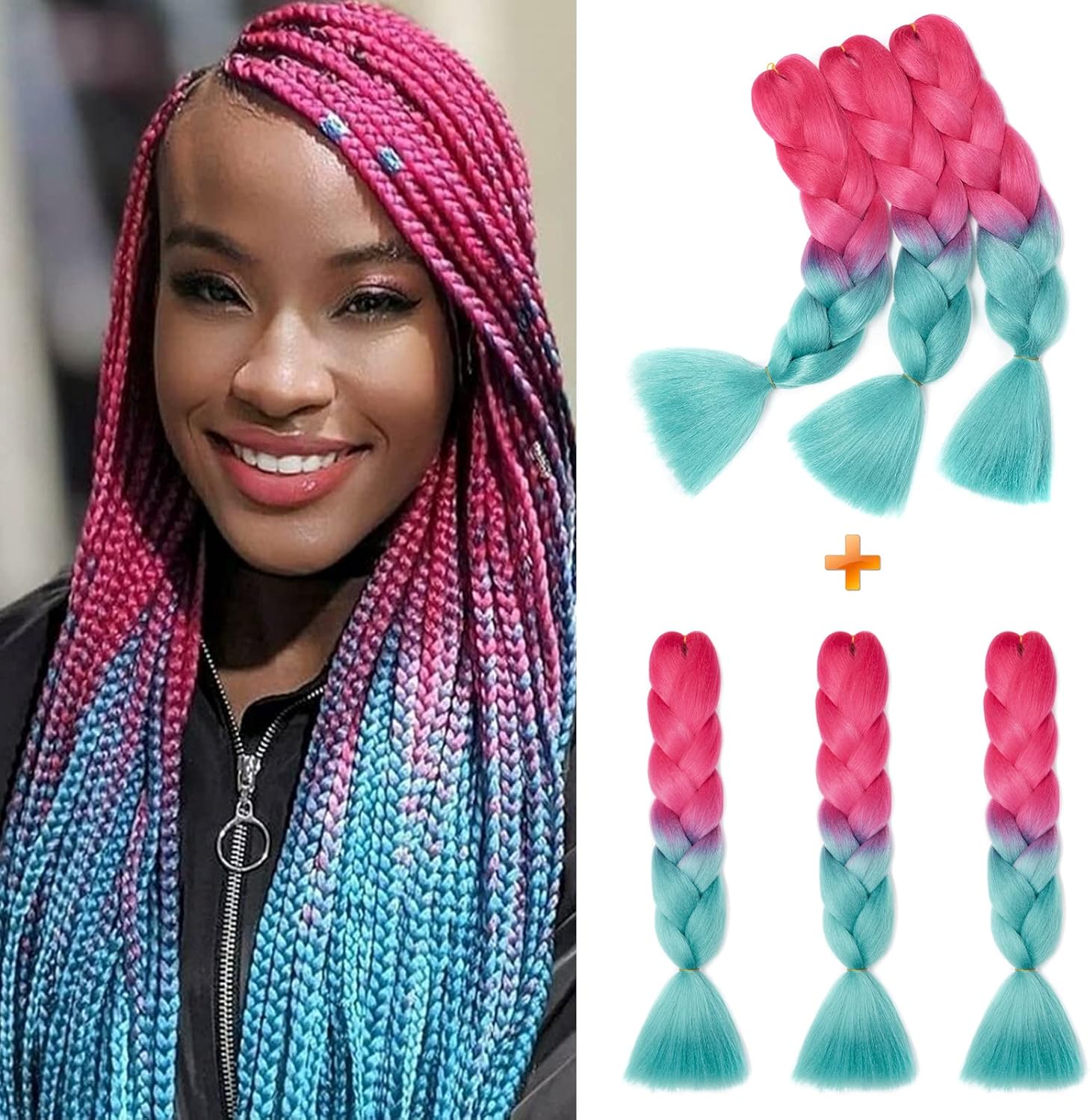 24" Meches pour Tresses Africaine Braids Meches Tresse Cheveux Rajout Cheveux Tressage 1 Paquet Crochet Braids Extension de Cheveux Afro pour Tresse Ombre Synthétiques (Rose)