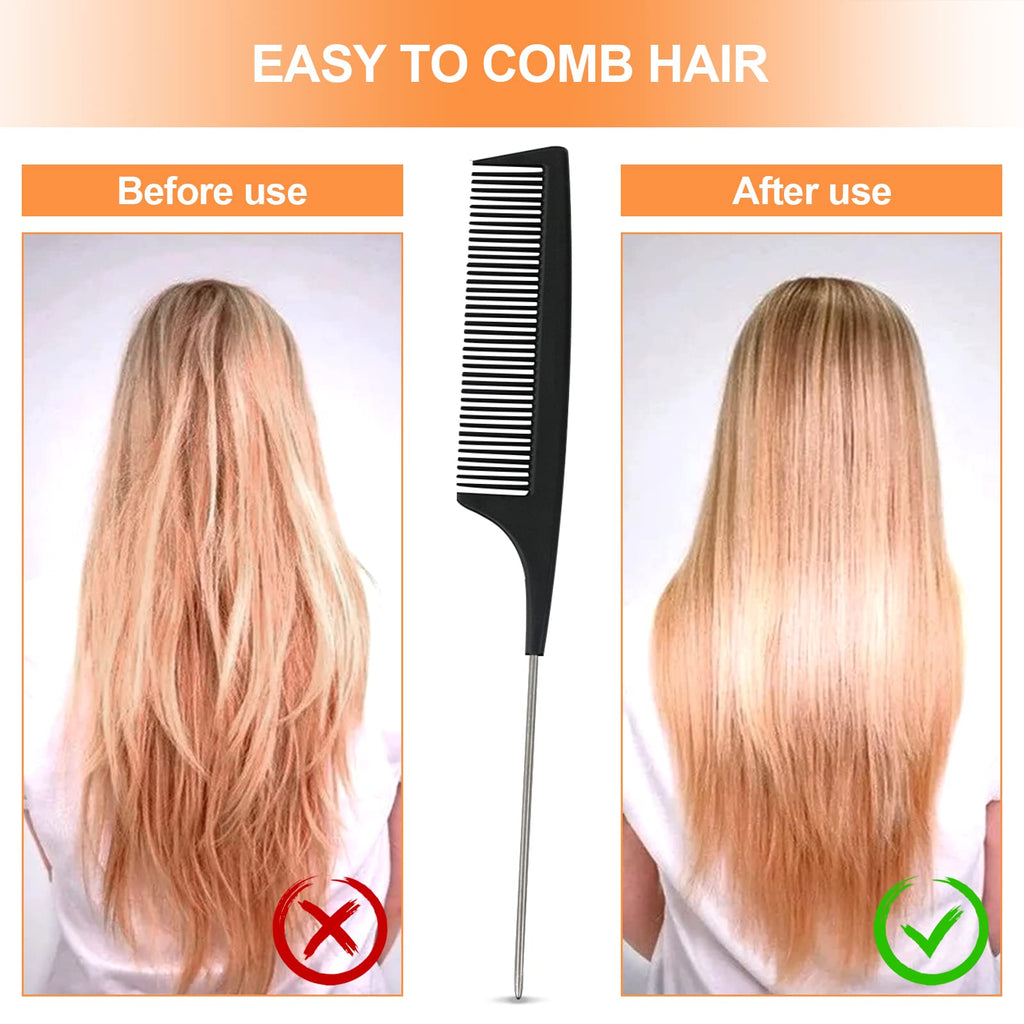 Sularpek 3 PCS Peigne à Queue Antistatique en Fibre de Carbone, Coiffant, de Séparation, à Queue de Rat pour Cheveux de Salon - Femmes et Hommes