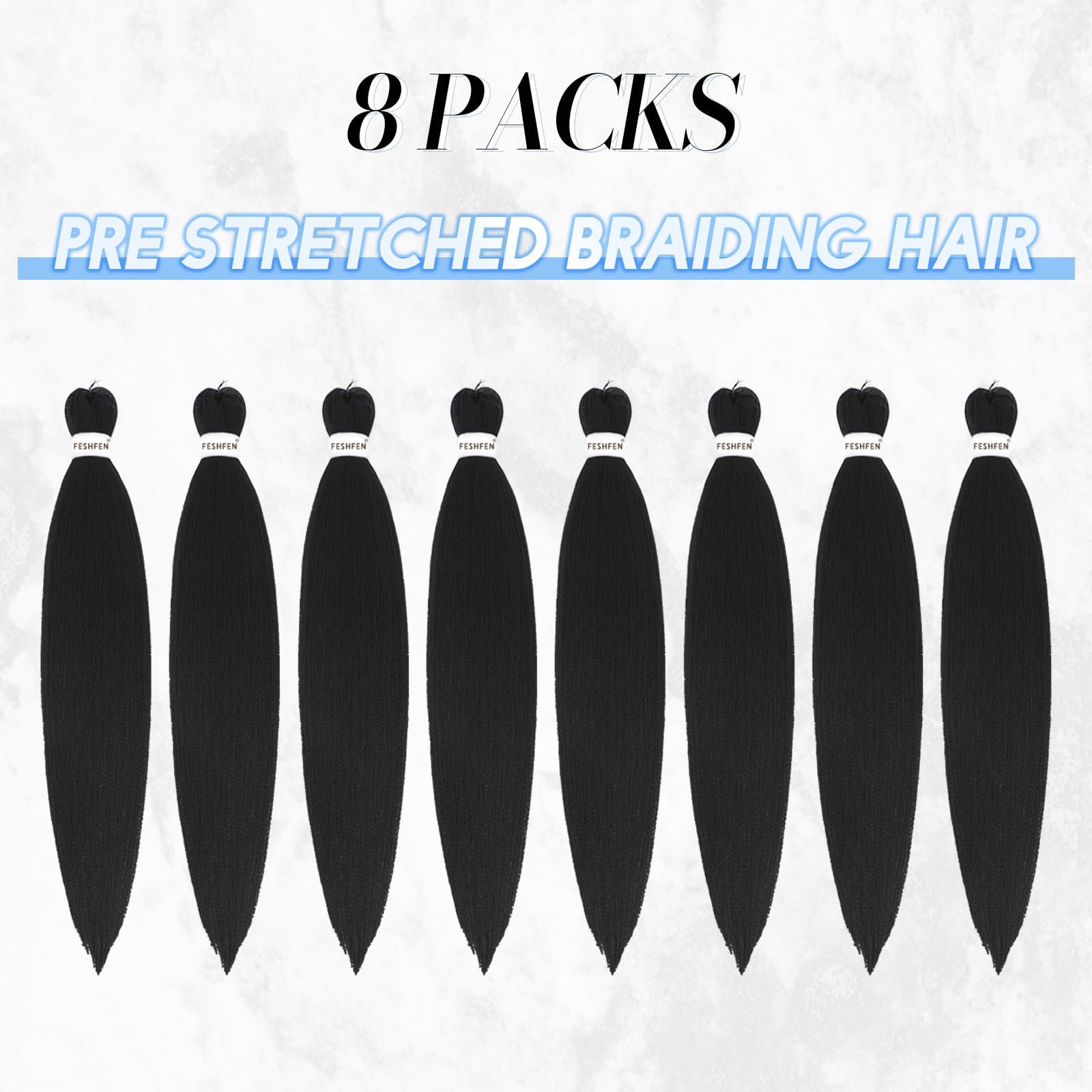 FESHFEN Meches pour Tresses Africaine Rajout Cheveux Tresses Pré étiré Tressage Braiding Hair Synthétiques Yaki 8 Packs Hair Braids Extensions de cheveux pour Femme 65cm Noir cassé à Auburn clair