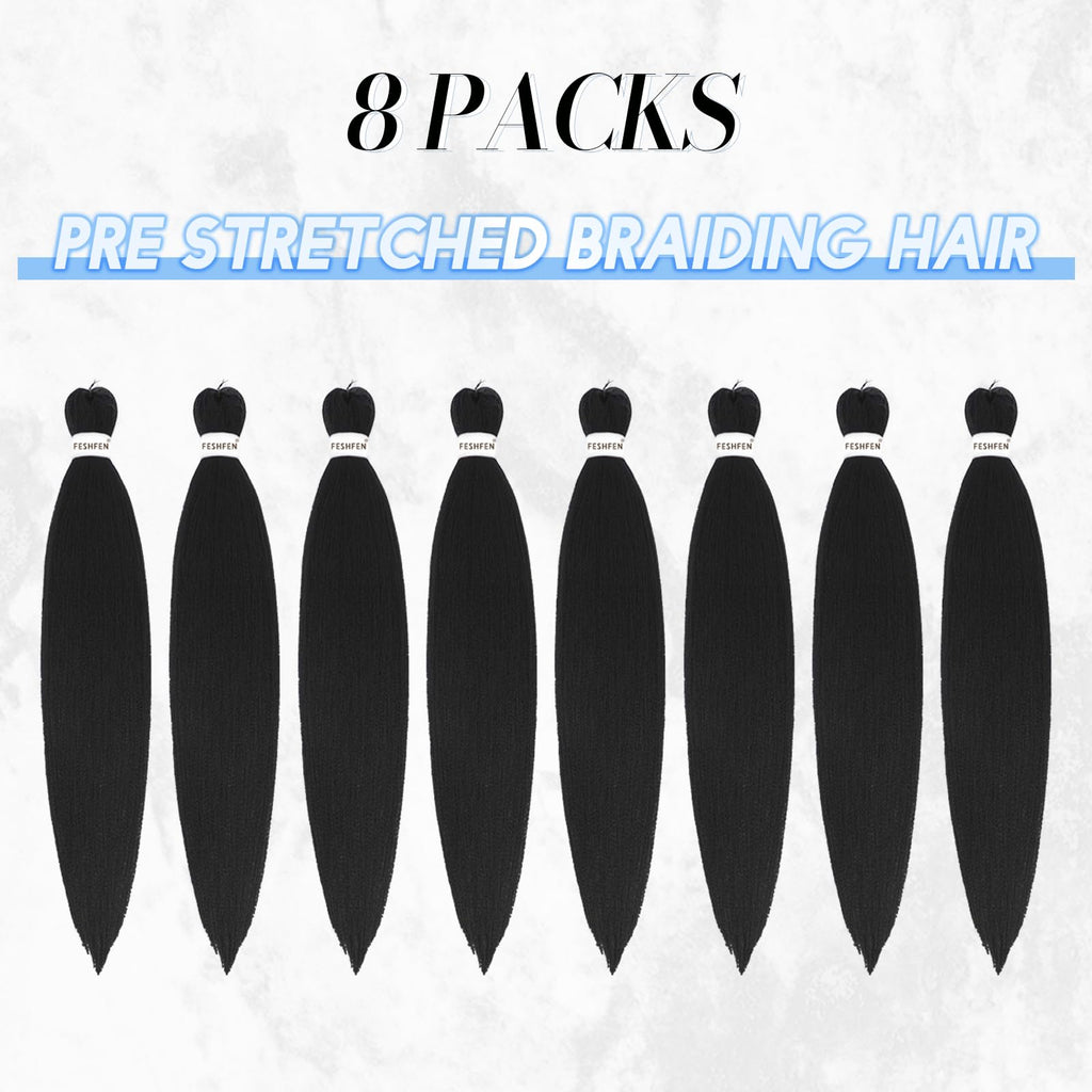 FESHFEN Meches pour Tresses Africaine Rajout Cheveux Tresses Pré étiré Tressage Braiding Hair Synthétiques Yaki 8 Packs Hair Braids Extensions de cheveux pour Femme 65cm Noir cassé à Auburn clair