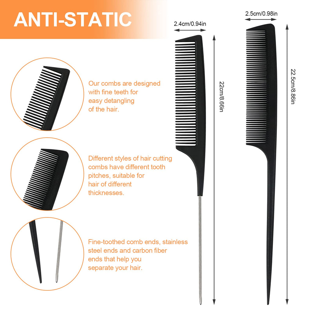 Sularpek 3 PCS Peigne à Queue Antistatique en Fibre de Carbone, Coiffant, de Séparation, à Queue de Rat pour Cheveux de Salon - Femmes et Hommes