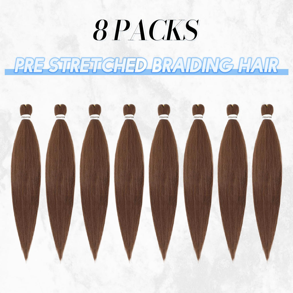 FESHFEN Meches pour Tresses Africaine Rajout Cheveux Tresses Pré étiré Tressage Braiding Hair Synthétiques Yaki 8 Packs Hair Braids Extensions de cheveux pour Femme 65cm Noir cassé à Auburn clair