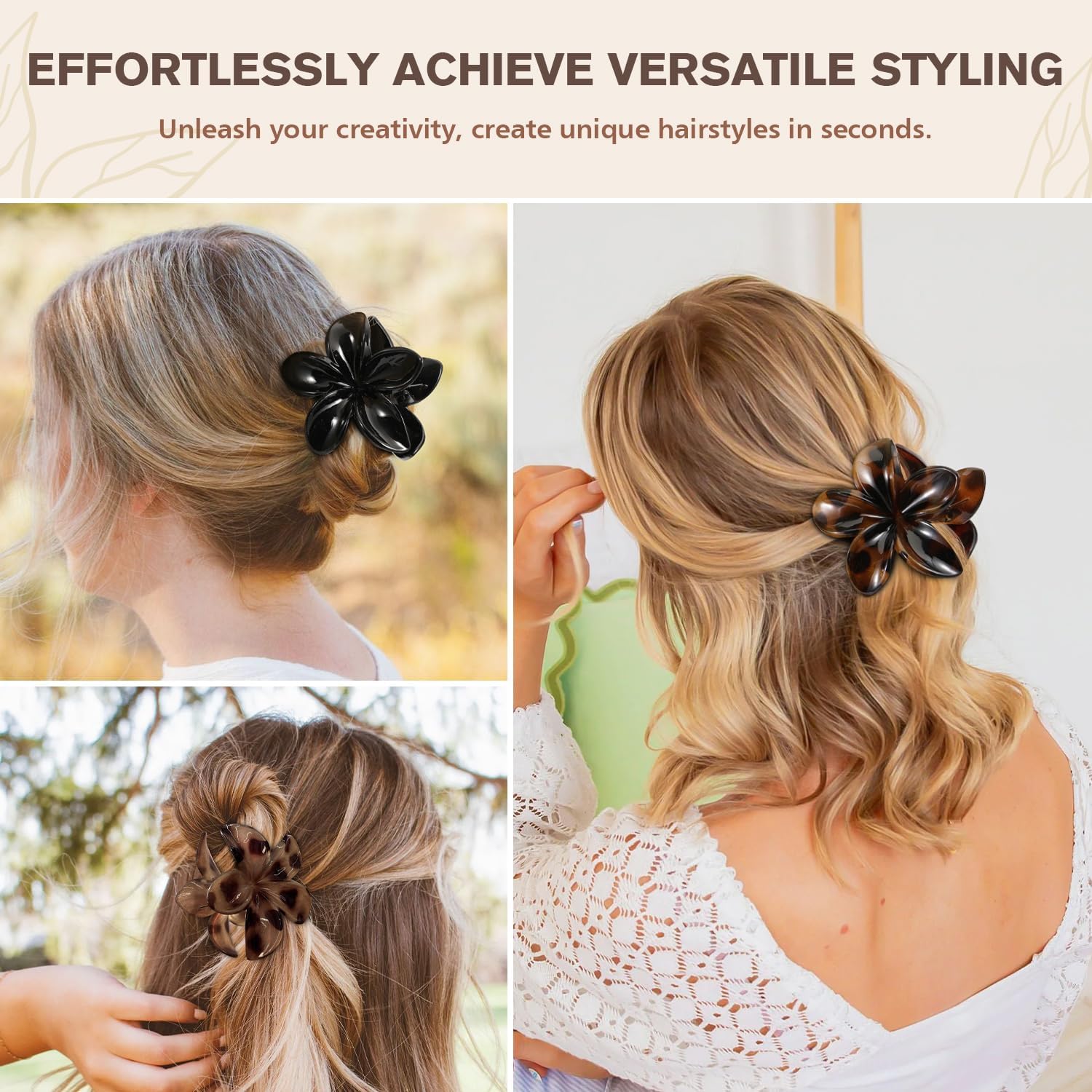 Barrette à Cheveux Fleurs, 6 Pièces Accessoires Cheveux Fleurs, Pince à Cheveux en Forme de Fleur, Flower Claw Clips pour Accessoires d'Été, Anniversaire, Mariage, Fête (B)