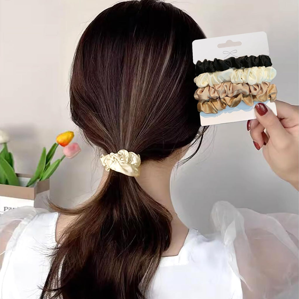 Sularpek Chouchou Femme 4 Pièces - Elastique Satin Soie Antidérapant pour Cheveux - Noir - pour Femmes ou Filles