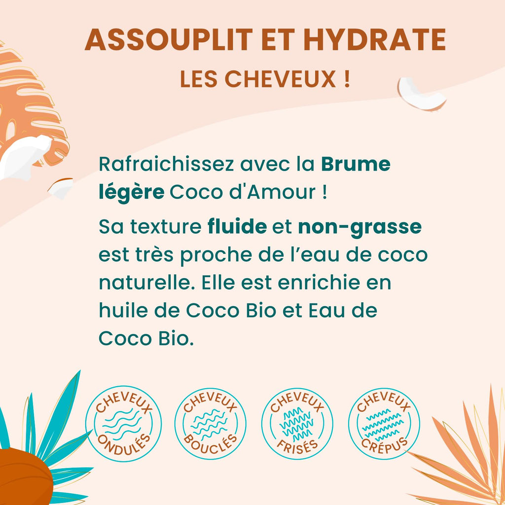 ACTIVILONG - Brume Légère Coco D'Amour - Sans Rinçage - Cheveux Texturés - Rafraîchit, Hydrate - 98% D'Ingrédients Naturels - Made in France - 260ml