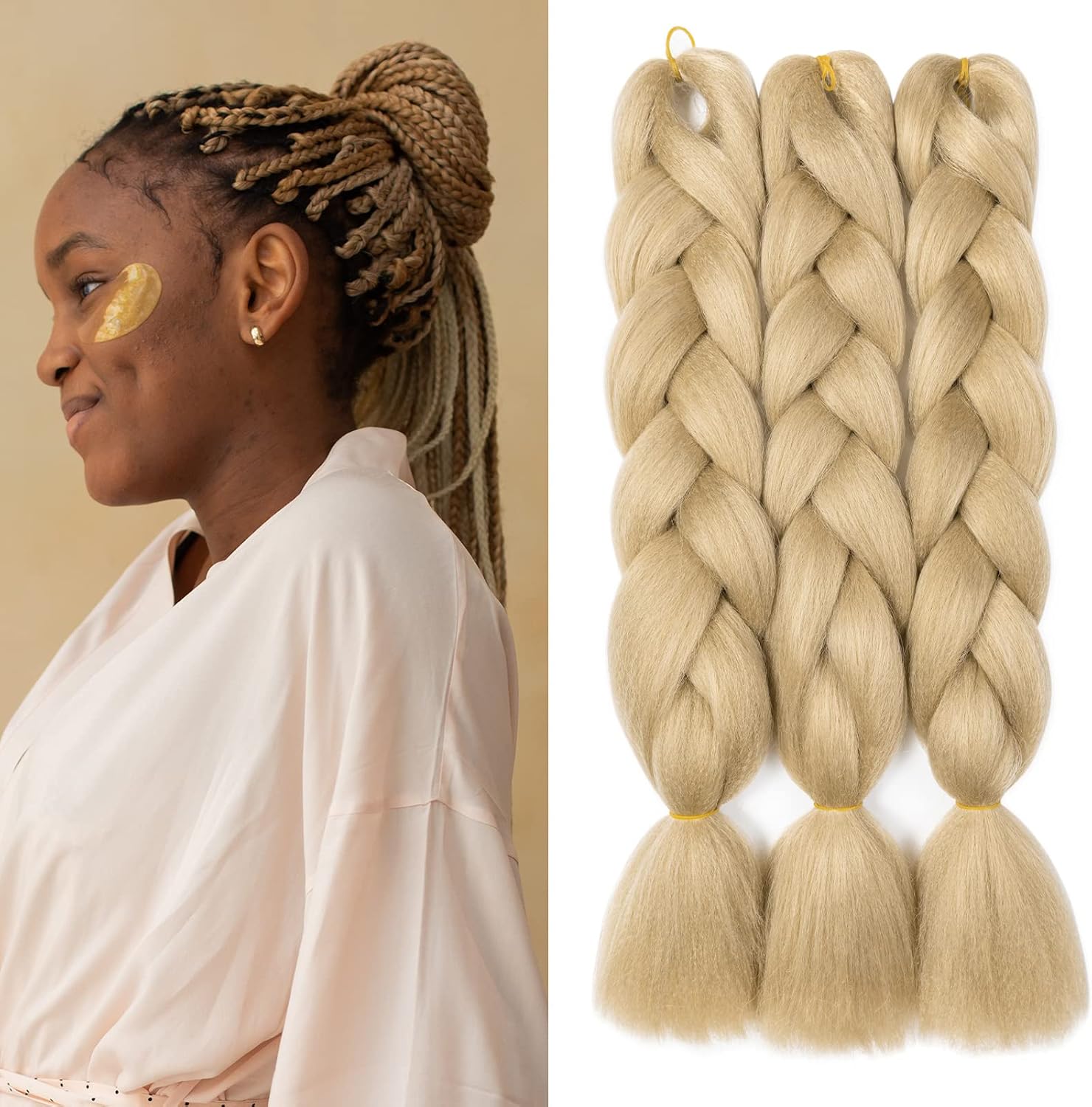 24" Meches pour Tresses Africaine Braids Meches Tresse Cheveux Rajout Cheveux Tressage 1 Paquet Crochet Braids Extension de Cheveux Afro pour Tresse Ombre Synthétiques (Rose)