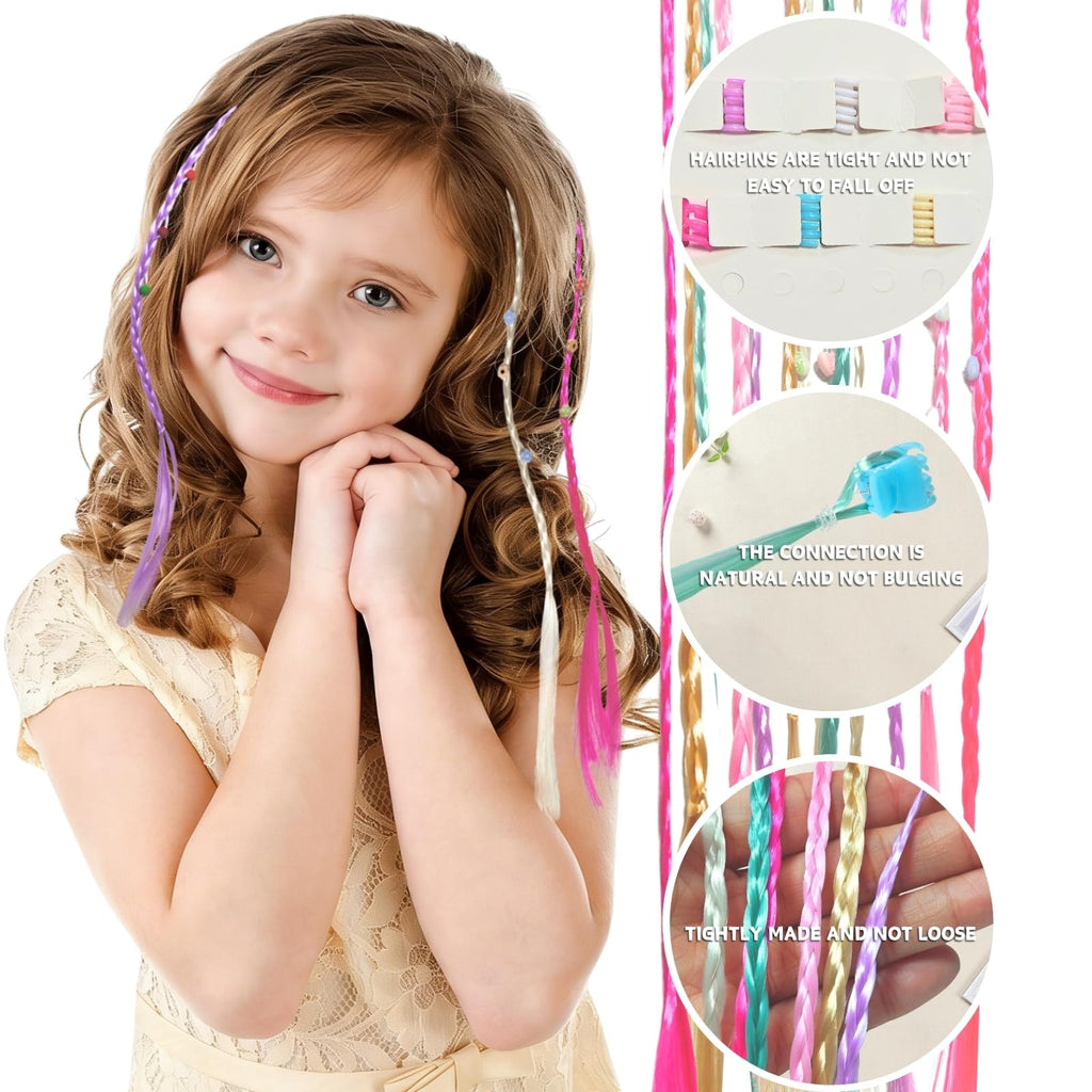 42 Pièces Extensions de Cheveux Couleur avec Clips Cheveux, Kit de Tressage de Cheveux pour Filles et Enfants, Set Accessoires de Coiffure, Rajout Cheveux Tresses pour Fêtes (Série A)