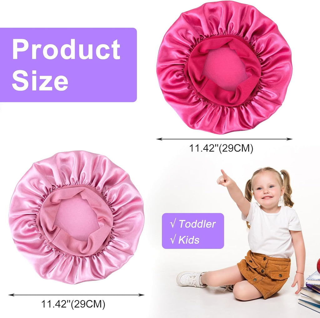 Lot de 2 bonnets en satin de soie pour le sommeil des enfants, à large bande élastique pour cheveux bouclés naturels, bonnet de couchage pour nourrissons, adolescents, tout-petits, garçons et