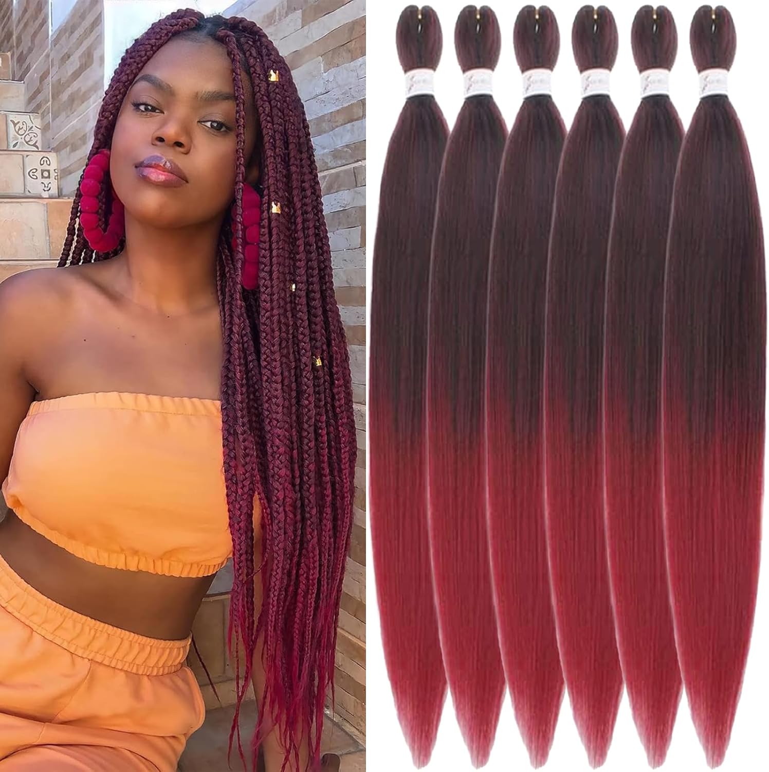 Rajout Cheveux Tressés Pré-étirés Noir Naturelles Black 30 Pouces Long Kanekalon Easy Braids Meches Cheveux pour Tresses Africaine 6 Paquets Knotless Yaki Nattes Extensions de Cheveux(1B#)
