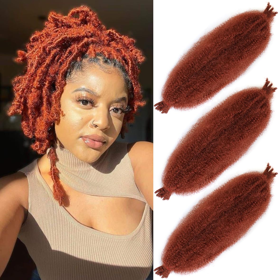 Leeven 16 Pouces Pre Separated Springy Twist Hair 8 Packs Pre-Fluffed Popping Crochet for Distressed Locs Afro Kinky Curly Marley Braiding Hair Extensions /1B#