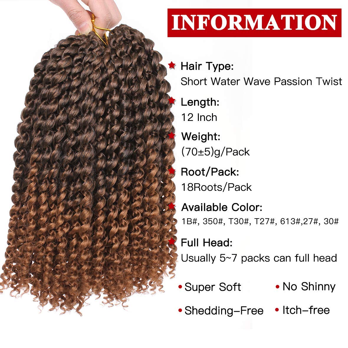 Xtrend Lot de 7 paquets d’extensions de cheveux Passion Twist - 18 mèches par paquet - 30,5 cm - Cheveux tressés au crochet