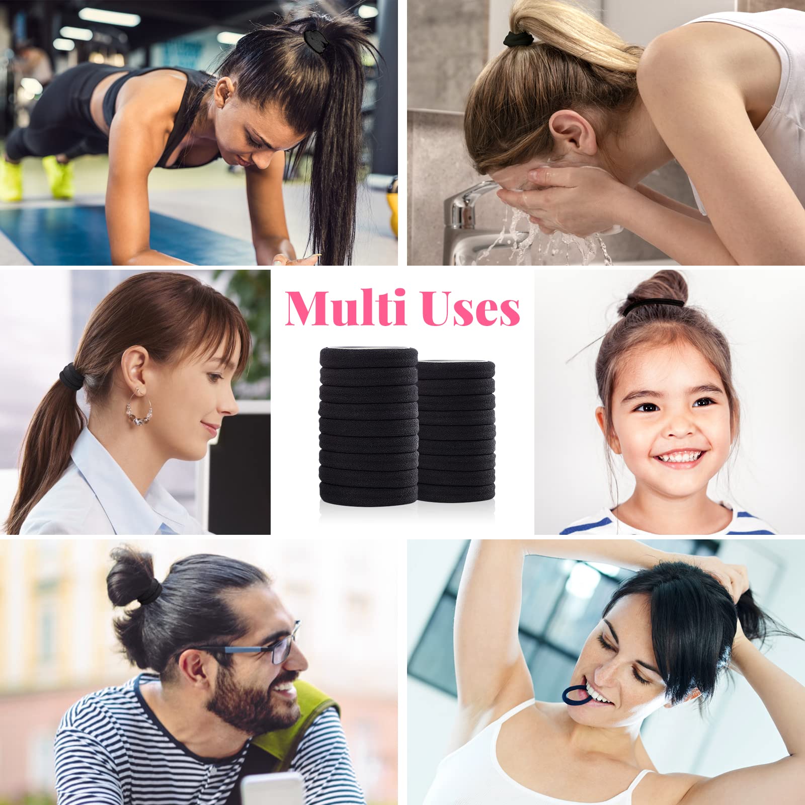 Hanyousheng Elastique Cheveux, 50 Pcs Chouchou Cheveux, 8 mm Elastique Cheveux Epais, Epais en Coton Sans Couture, Hair Elastic Band pour Femmes Hommes et Enfants