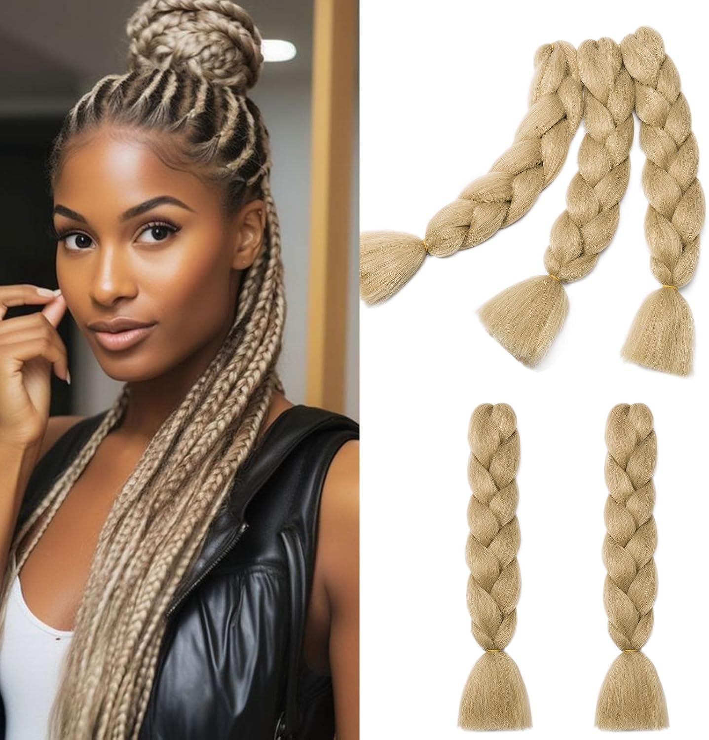 24" Meches pour Tresses Africaine Braids Meches Tresse Cheveux Rajout Cheveux Tressage 1 Paquet Crochet Braids Extension de Cheveux Afro pour Tresse Ombre Synthétiques (Rose)