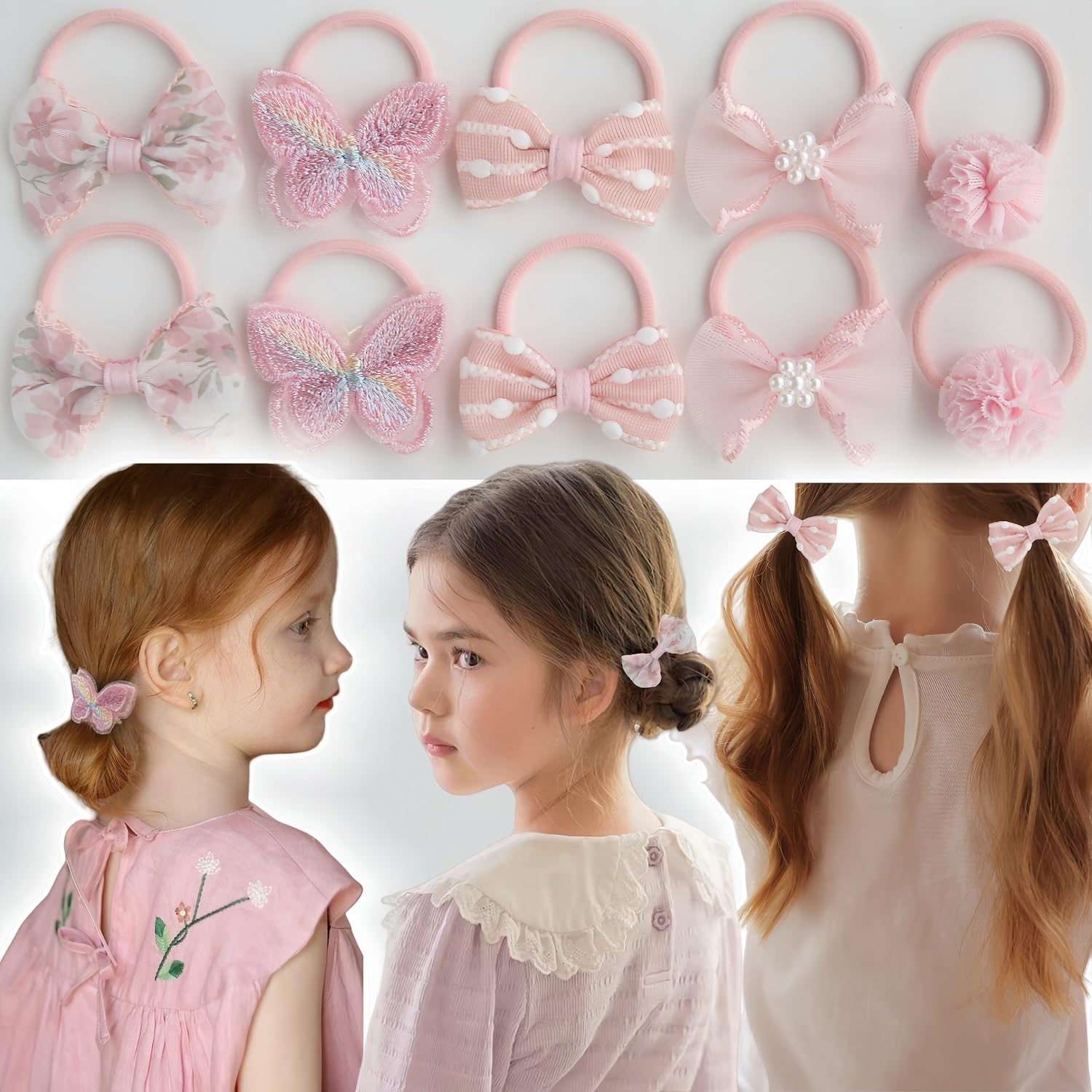 Lot de 30 élastiques à cheveux pour enfants, élastiques colorés et souples, bandeau à nœud papillon, élastique pour fille, pour queue de cheval, accessoires pour cheveux pour petites filles