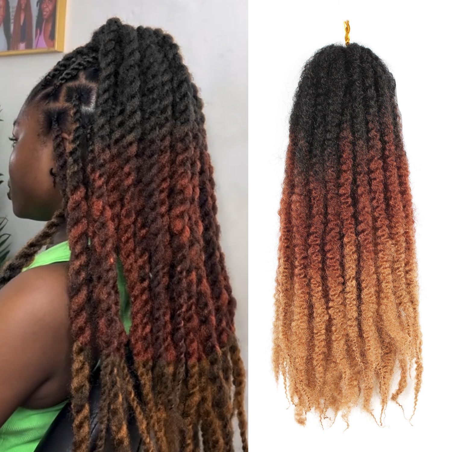 Enbeautiful Marley Twist Hair 24 Inch 8packs Marley Twists Braiding Hair Long Cuban Twist Hair Pre Fluffed Afro Kinky Curly Twists Crochet Hair Synthetic Marley Braids Extensions,27#