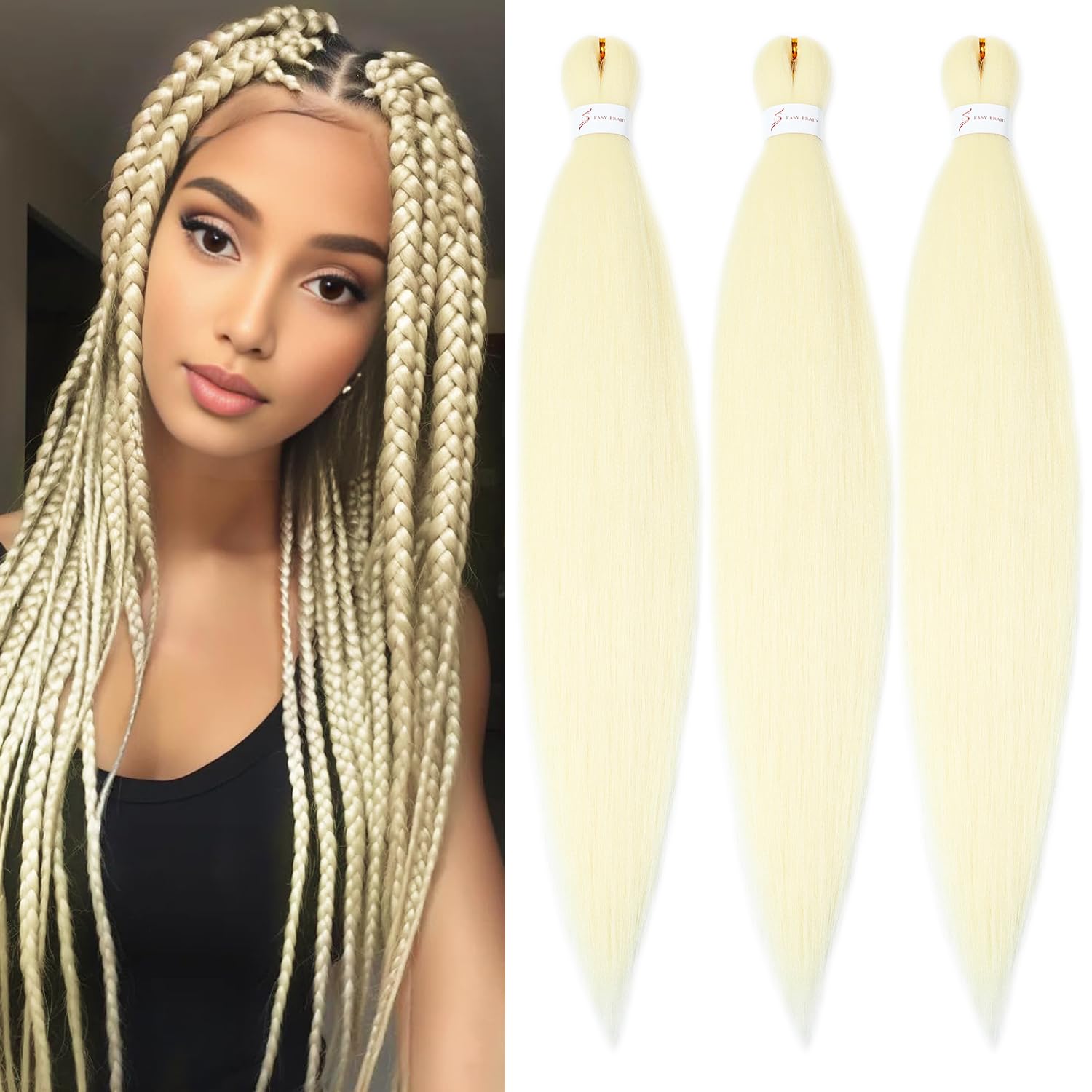 YDDM Meches Pour Tresses Africaine Rose et blanc Rajout Cheveux Tresses Texture Yaki Easy Install pour Debutants 20 Pouces 3 Paquets Cheveux Legers Naturels pour Box Braids Twist Crochet Styles