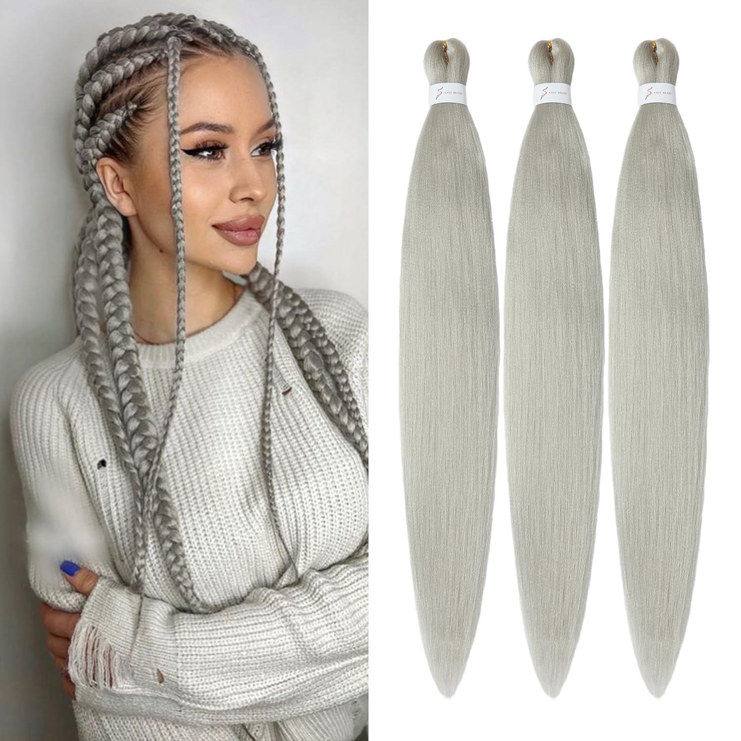 YDDM Meches Pour Tresses Africaine Rose et blanc Rajout Cheveux Tresses Texture Yaki Easy Install pour Debutants 20 Pouces 3 Paquets Cheveux Legers Naturels pour Box Braids Twist Crochet Styles