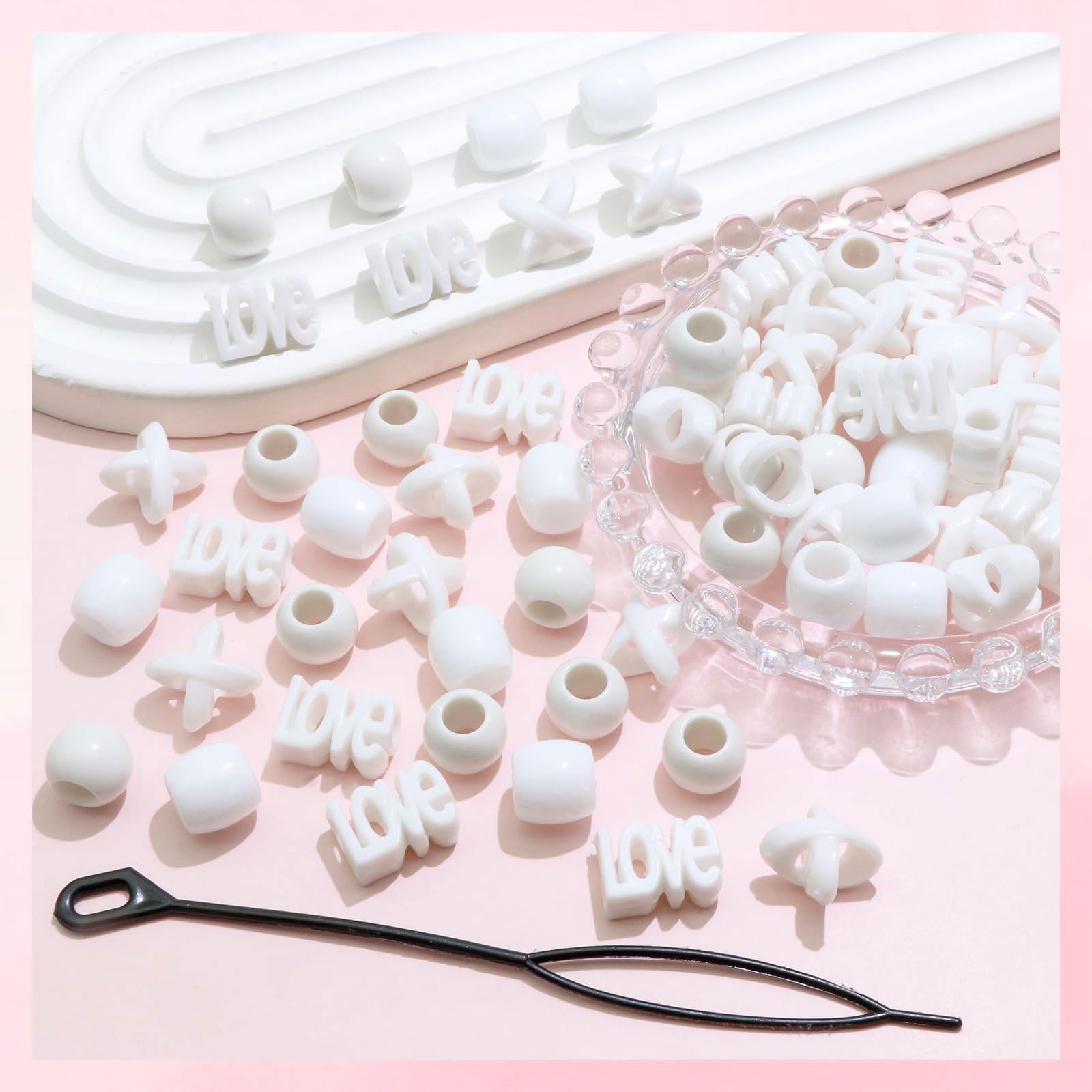 60 perles à cheveux pour enfants filles perles de tresse multicolores rouge X-ronde-LOVE-forme mixte avec aide à l'enfilage