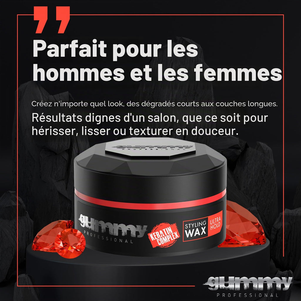 Cire Coiffante Professionnelle Ultra Fixation Gummy 150 ml - Cire capillaire forte tenue & brillance - Pour hommes & femmes - Sans alcool avec vitamine B5