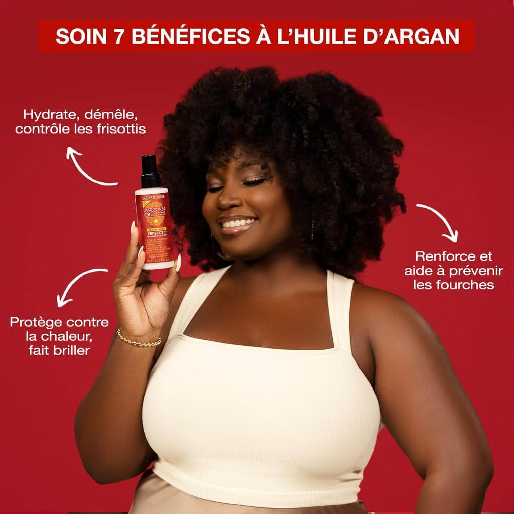 Creme of Nature - Argan Oil - Soin Perfect 7 - Spray Cheveux 7 bénéfices en 1 produit - Soin des Cheveux Bouclés Frisés et Crépus à l’Huile d’Argan du Maroc - Sans Rinçage - Flacon de 150ml
