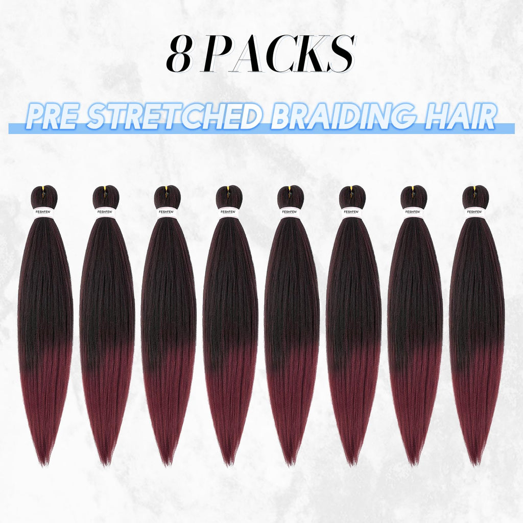 FESHFEN Meches pour Tresses Africaine Rajout Cheveux Tresses Pré étiré Tressage Braiding Hair Synthétiques Yaki 8 Packs Hair Braids Extensions de cheveux pour Femme 65cm Noir cassé à Auburn clair
