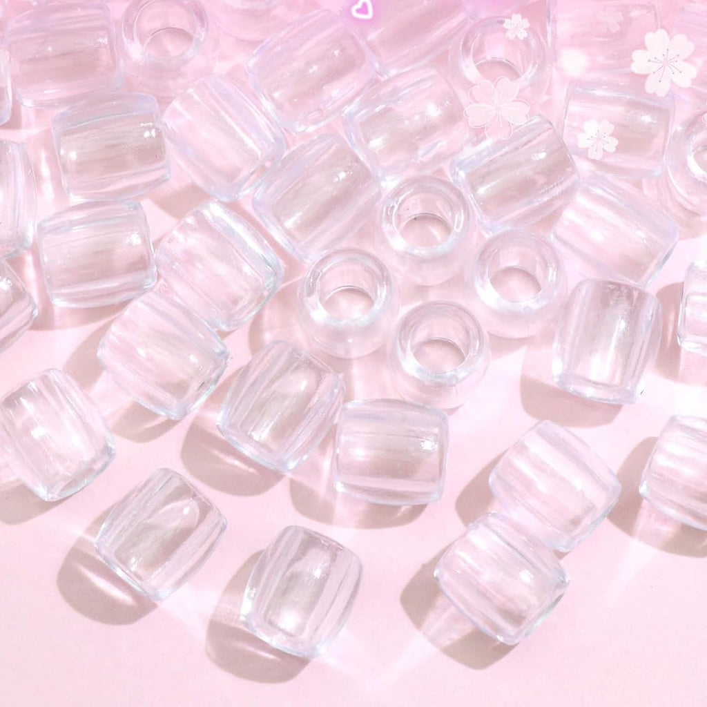 50PCS Perles à Cheveux Transparentes pour Tresses, Grosses Perles en Acrylique, Accessoires pour Dreadlocks, Bijoux pour Cheveux pour Enfants Filles avec Aide à