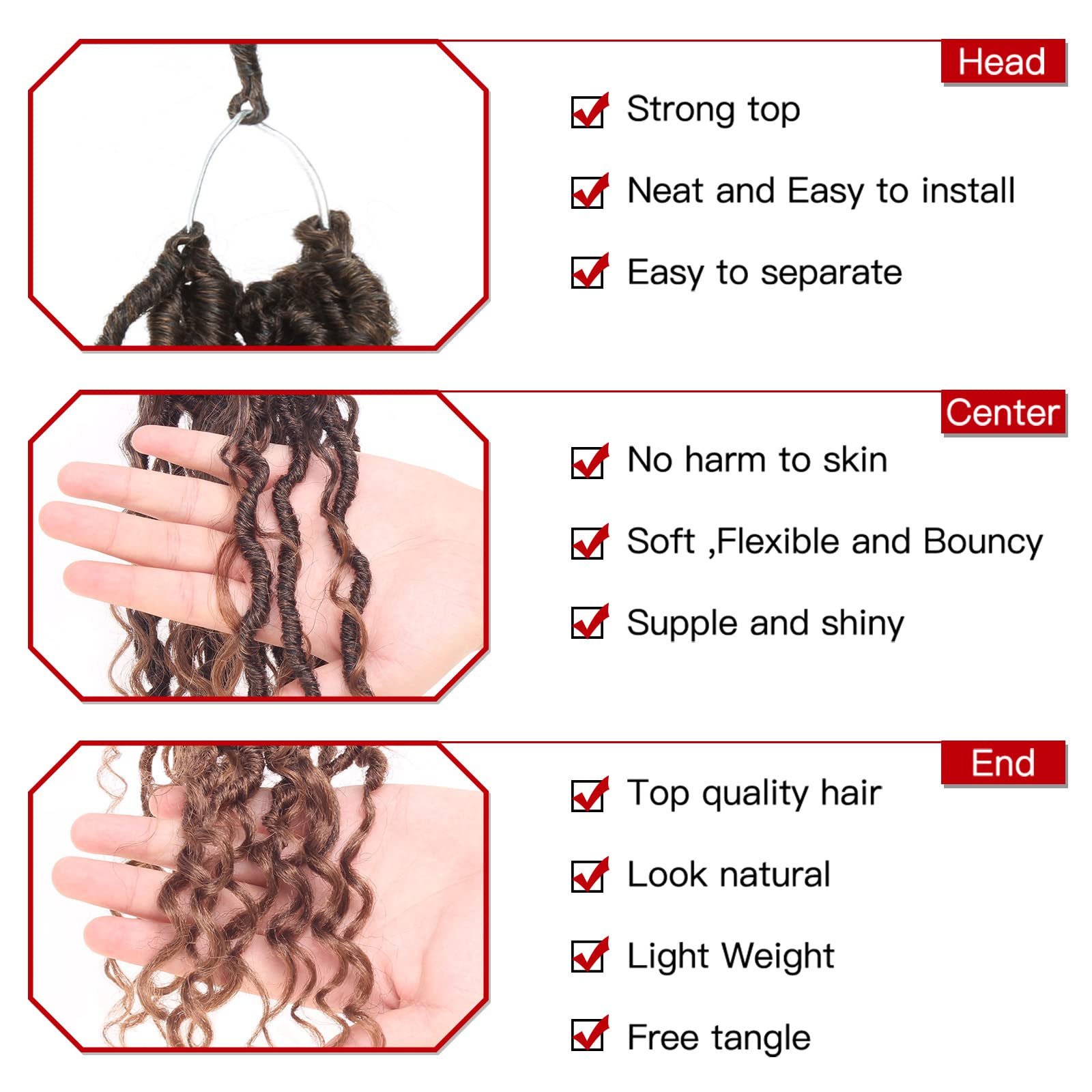 Xtrend 6Packs 18 pouces Twist Perruques Crochet Tresses Faux Locs bouclés se termine Dreadlocks Tresses Synthétiques Extensions de Cheveux Haute Température pour Femmes Noires 20 Strands/pack TBUG