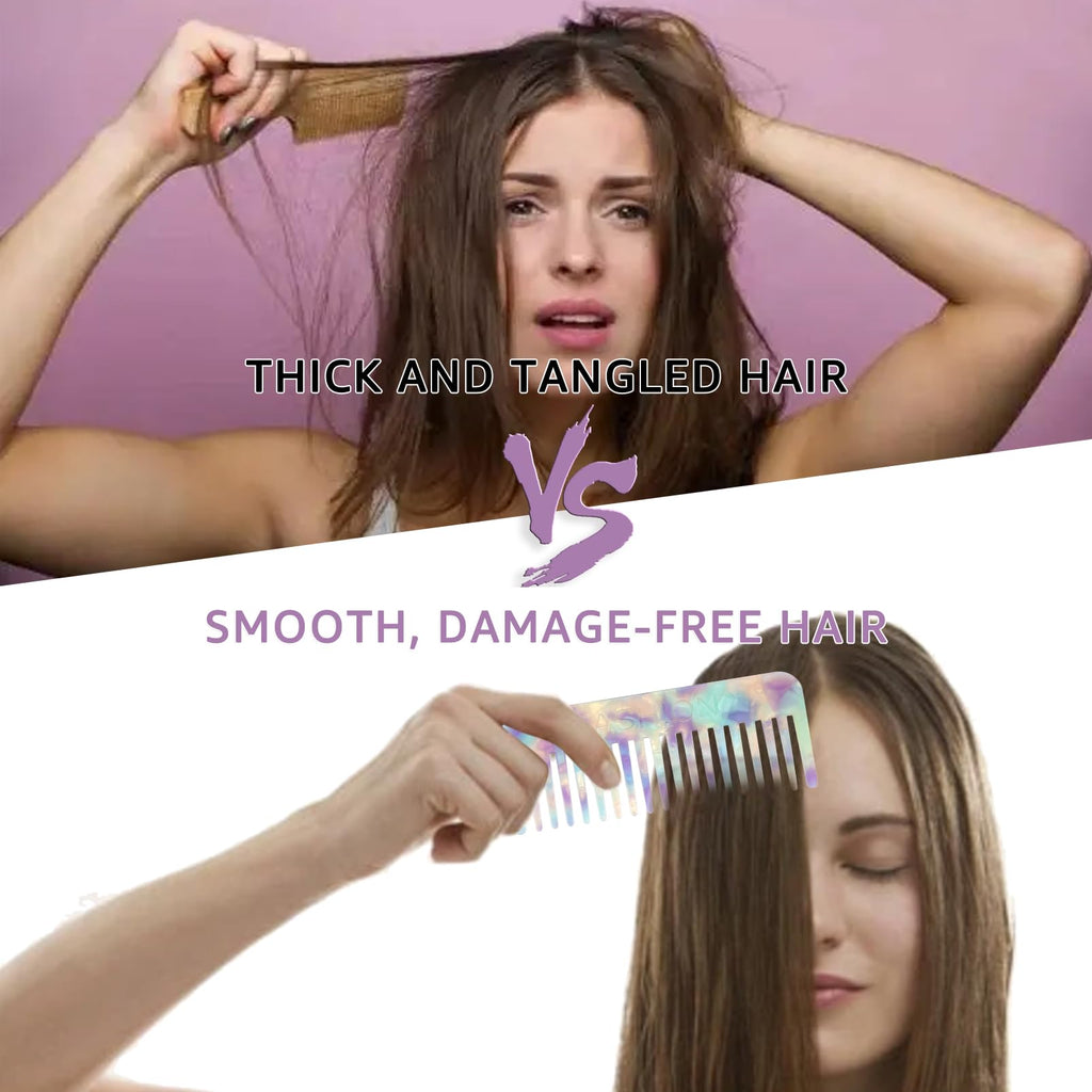 Peigne Démêloir Grosse Dent Large Brosse Cheveux Bouclés Résistant à la Chaleur Peignes Antistatiques en Fibre pour Cheveux Longs Mouillés ou Bouclés pour Femmes Enfants Barbier (Marron/Blanc)