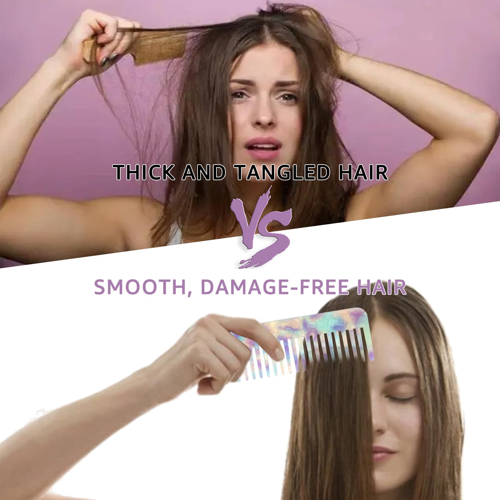 Peigne Démêloir Grosse Dent Large Brosse Cheveux Bouclés Résistant à la Chaleur Peignes Antistatiques en Fibre pour Cheveux Longs Mouillés ou Bouclés pour Femmes Enfants Barbier (Marron/Blanc)