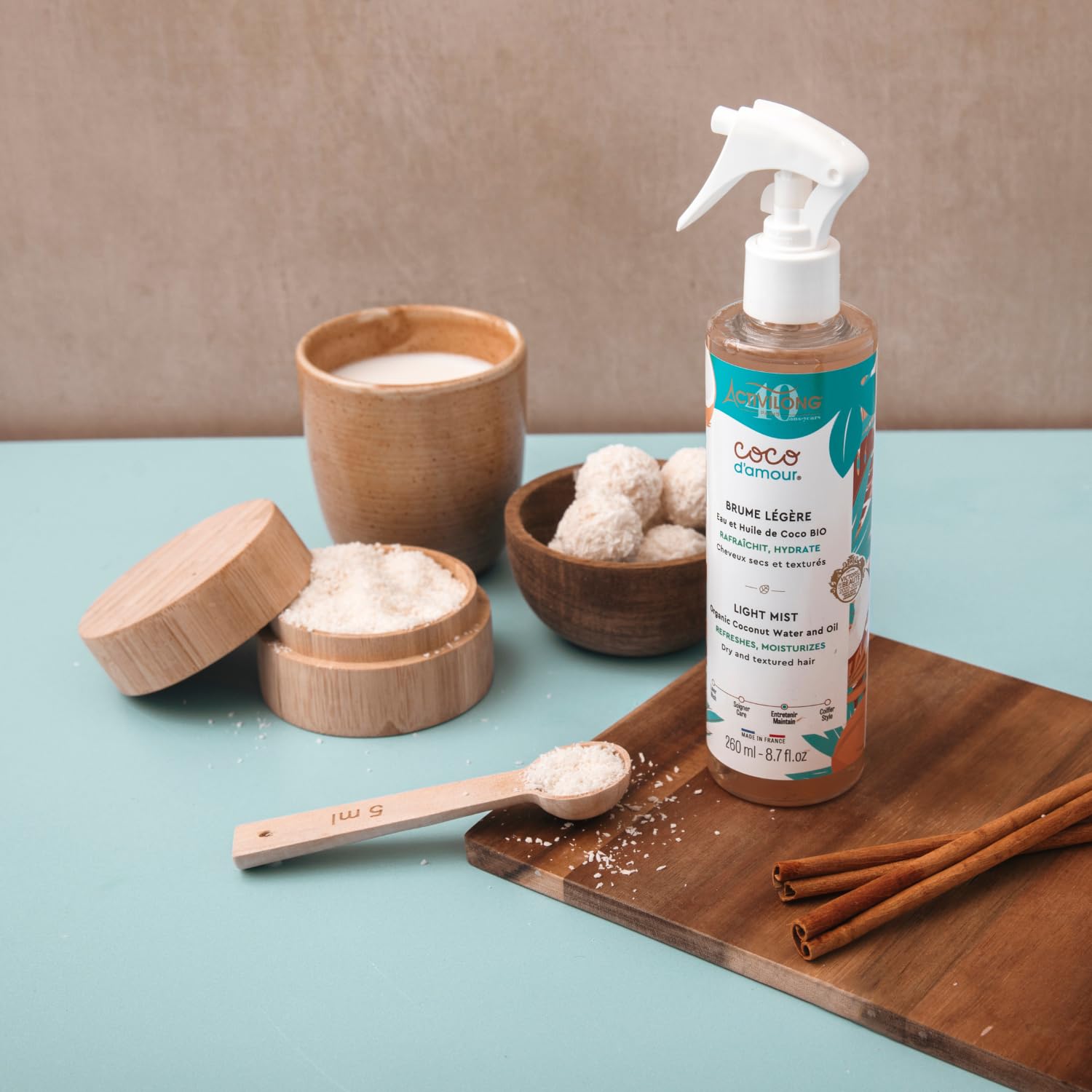 ACTIVILONG - Brume Légère Coco D'Amour - Sans Rinçage - Cheveux Texturés - Rafraîchit, Hydrate - 98% D'Ingrédients Naturels - Made in France - 260ml