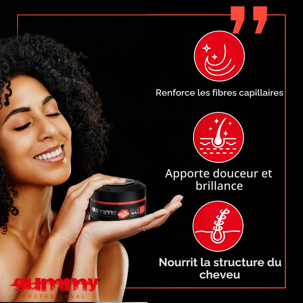 Cire Coiffante Professionnelle Ultra Fixation Gummy 150 ml - Cire capillaire forte tenue & brillance - Pour hommes & femmes - Sans alcool avec vitamine B5