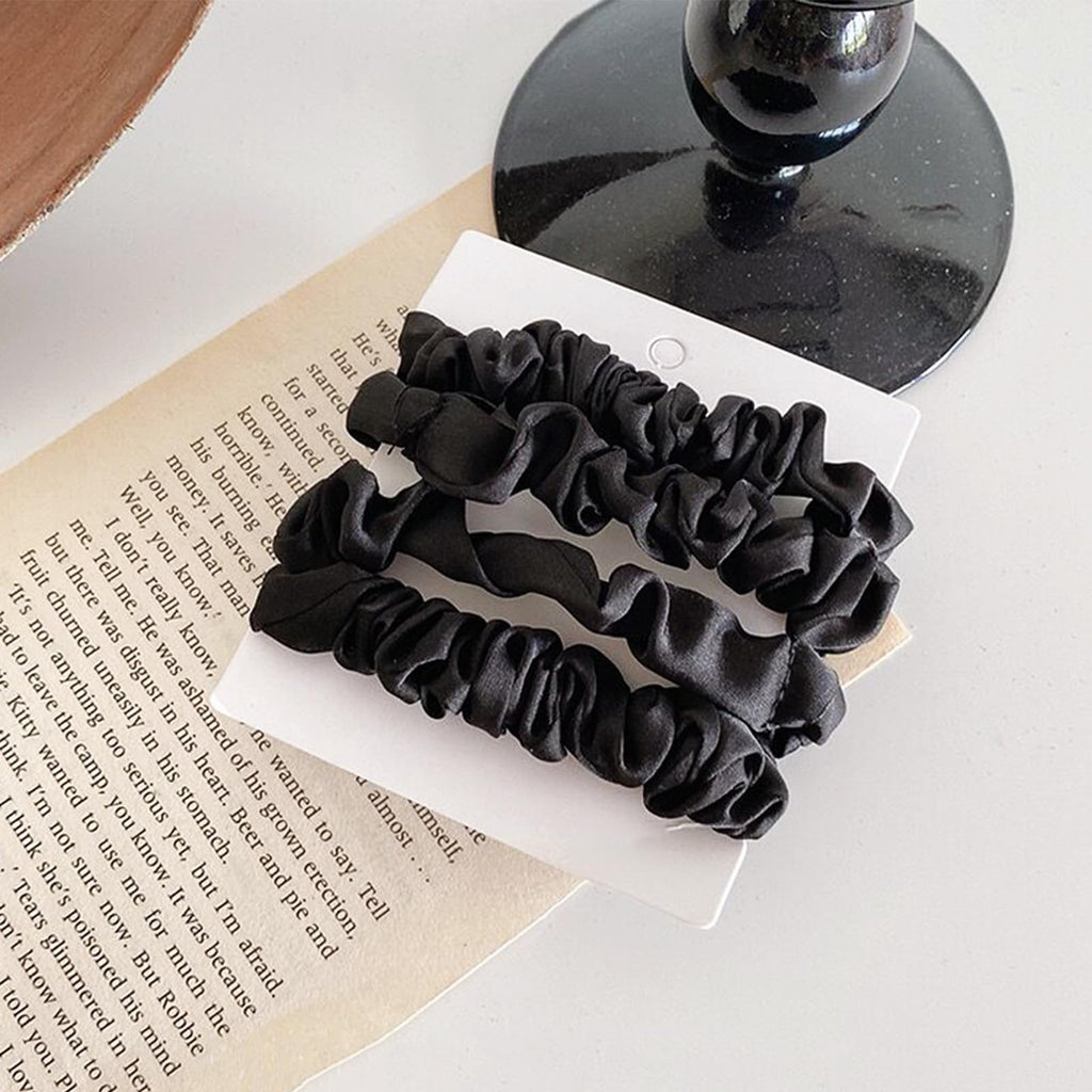 Sularpek Chouchou Femme 4 Pièces - Elastique Satin Soie Antidérapant pour Cheveux - Noir - pour Femmes ou Filles
