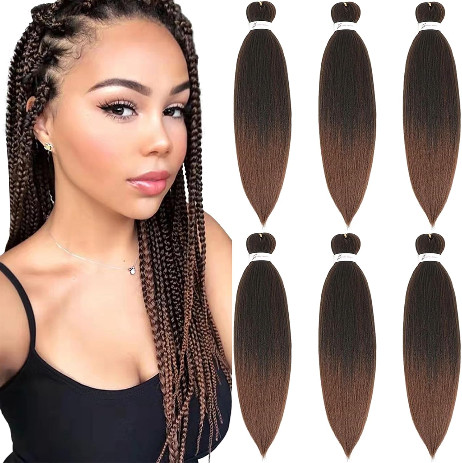 Rajout Cheveux Tressés Pré-étirés Noir Naturelles Black 30 Pouces Long Kanekalon Easy Braids Meches Cheveux pour Tresses Africaine 6 Paquets Knotless Yaki Nattes Extensions de Cheveux(1B#)